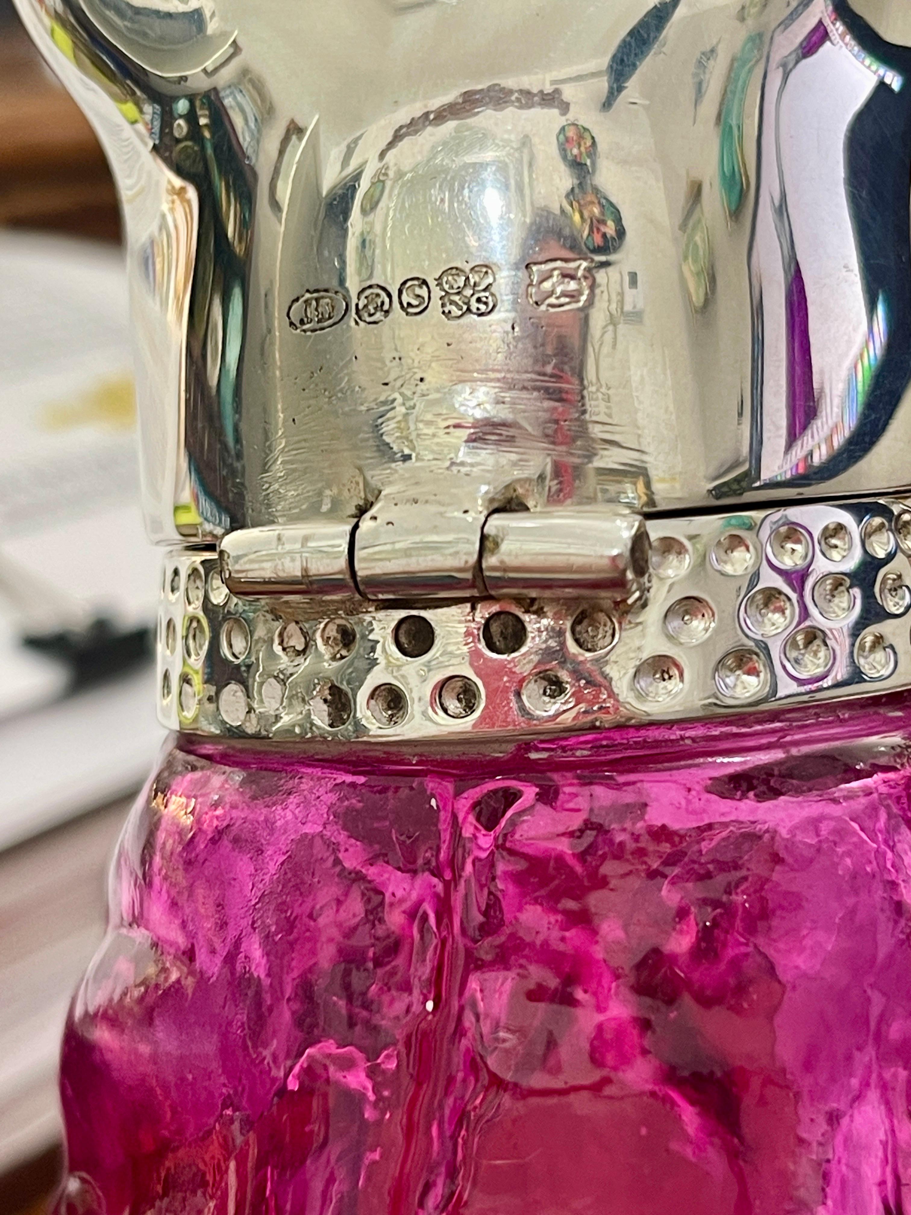 21Th C. Cranberry Glass & Silver Plate Bulldog Claret Jug Decanter 6