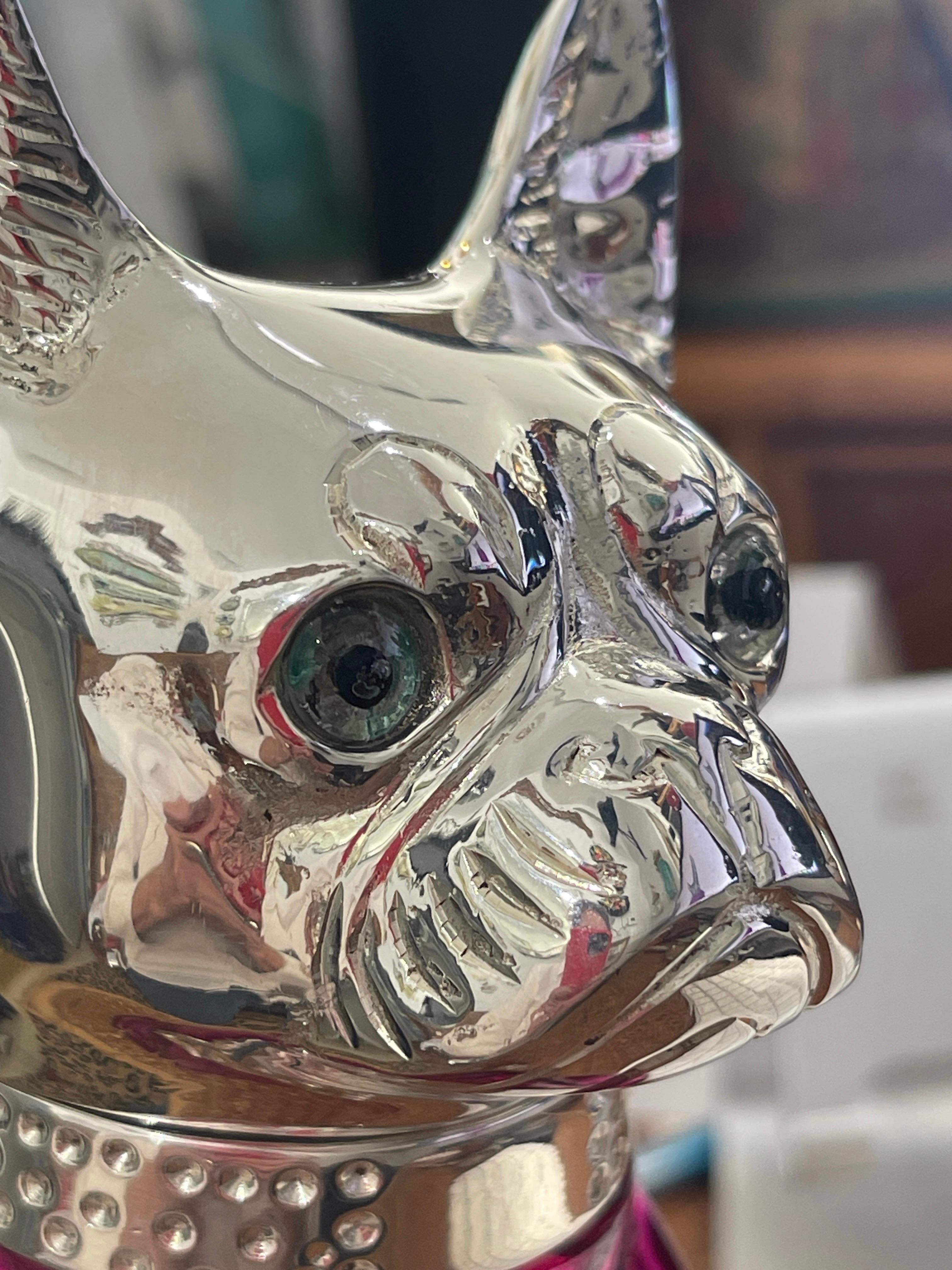 Hand-Crafted 21Th C. Cranberry Glass & Silver Plate Bulldog Claret Jug Decanter