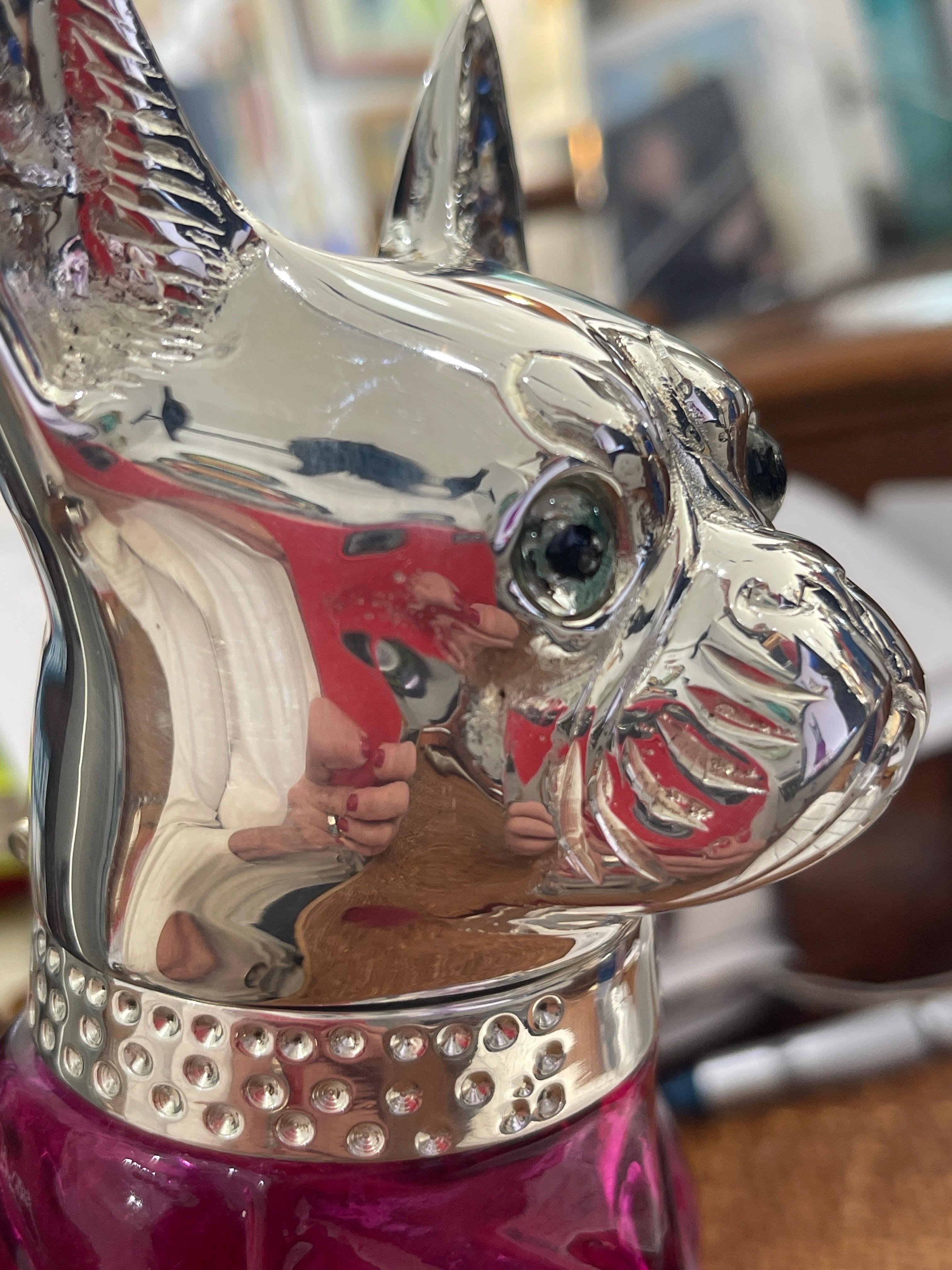 Mid-20th Century 21Th C. Cranberry Glass & Silver Plate Bulldog Claret Jug Decanter