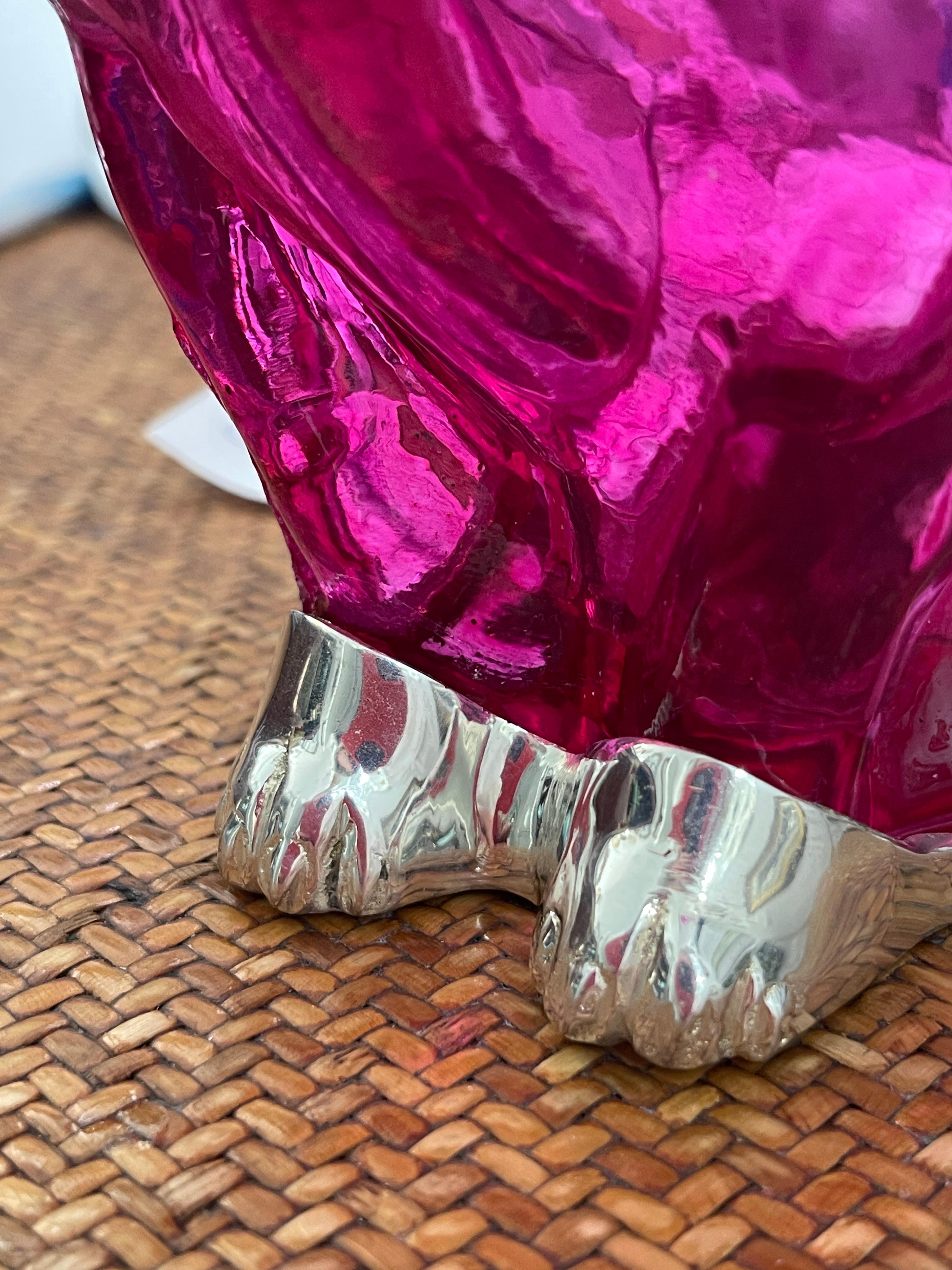 21Th C. Cranberry Glass & Silver Plate Bulldog Claret Jug Decanter 2
