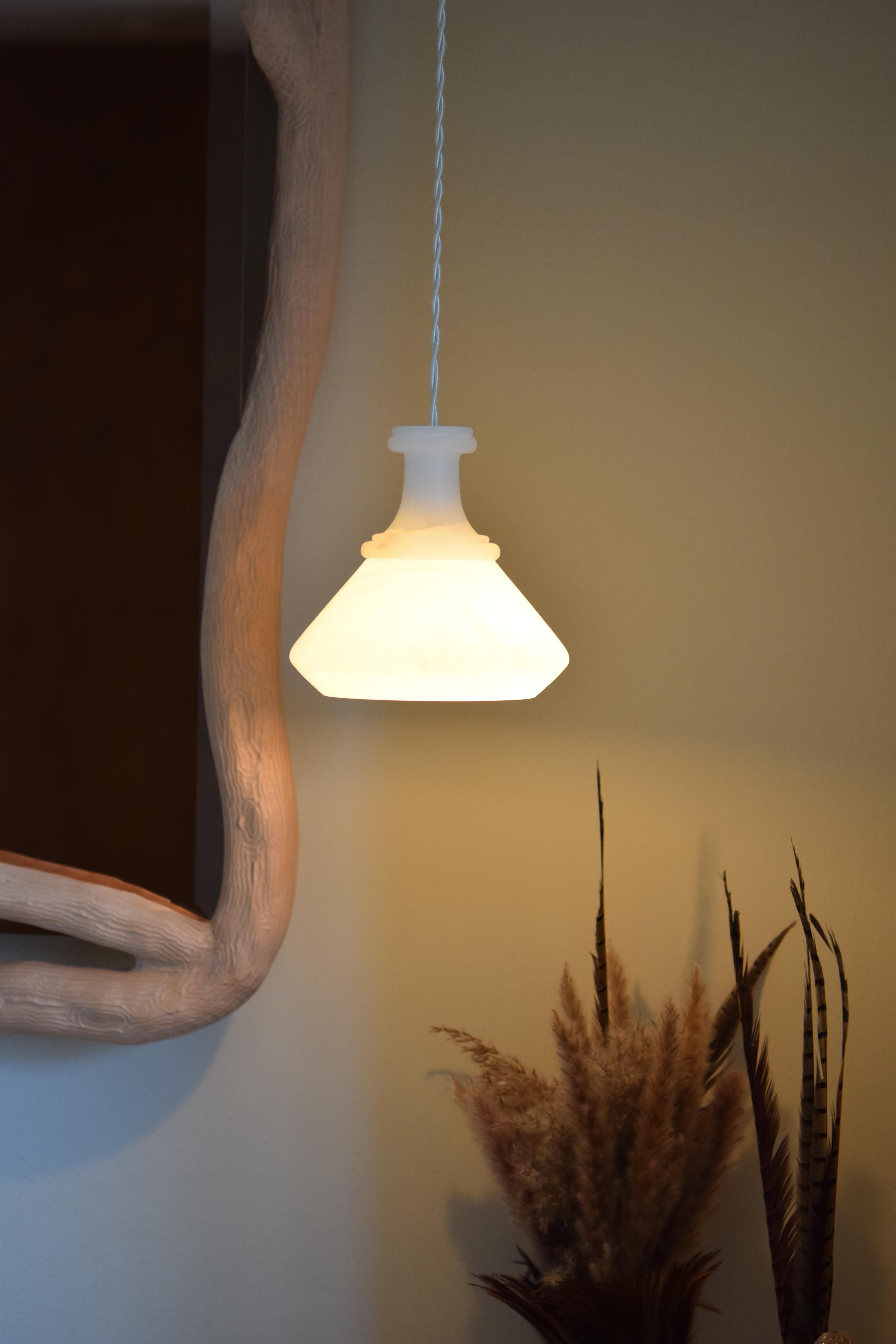 Art Deco 21th C Dollia Pendant Alabaster Lamp by French Designer Marine Breynaert For Sale