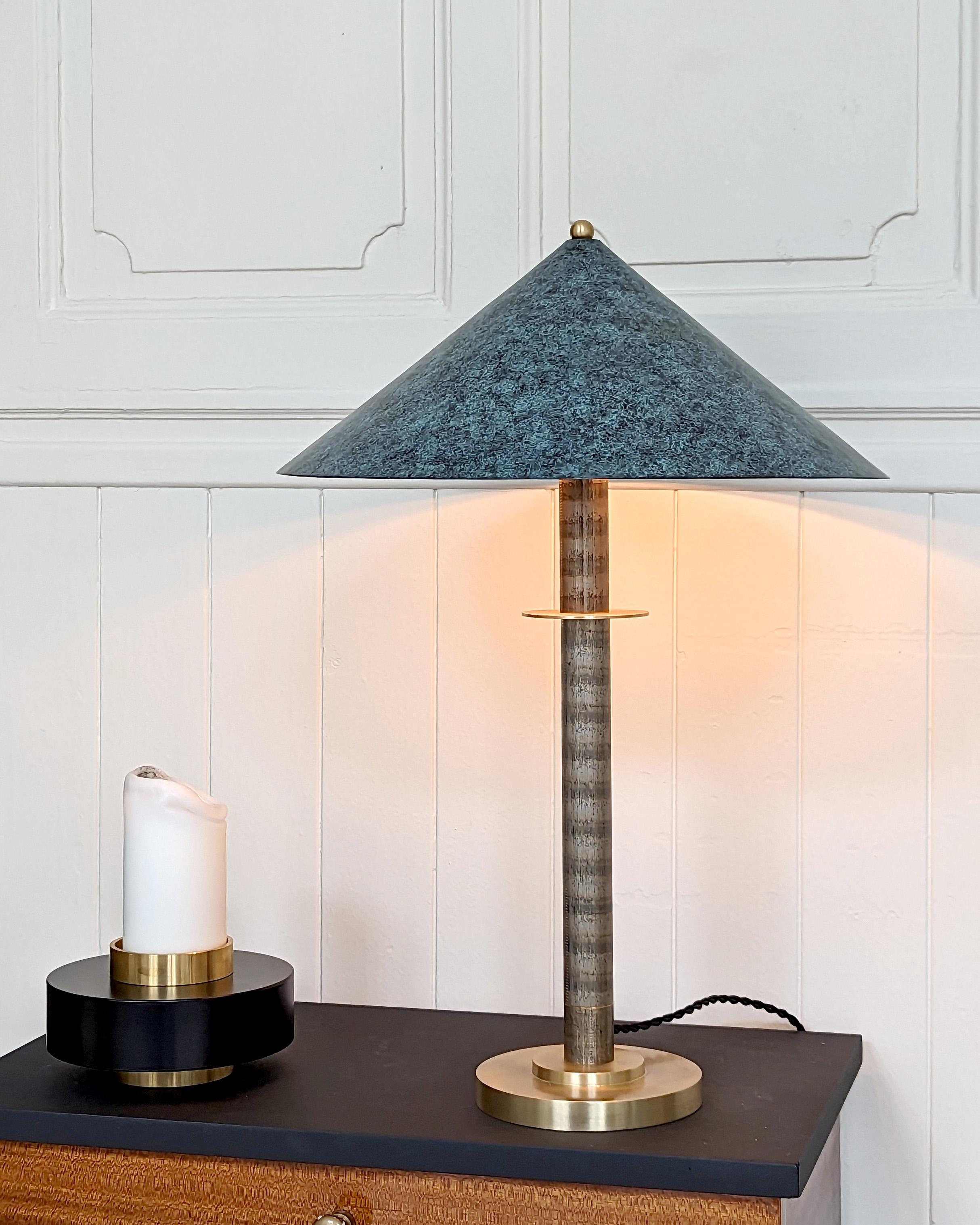 Contemporary 21th C LouisaII Table Lamp Patinated Brass and Bronze by Marine Breynaert For Sale