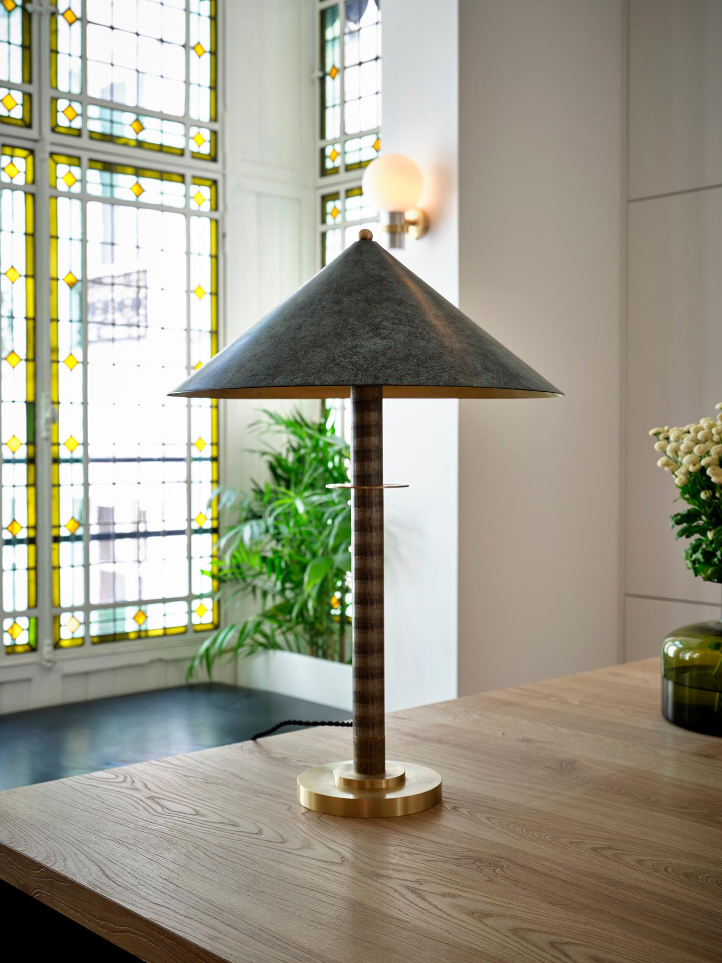 Aluminum 21th C LouisaII Table Lamp Patinated Brass and Bronze by Marine Breynaert For Sale