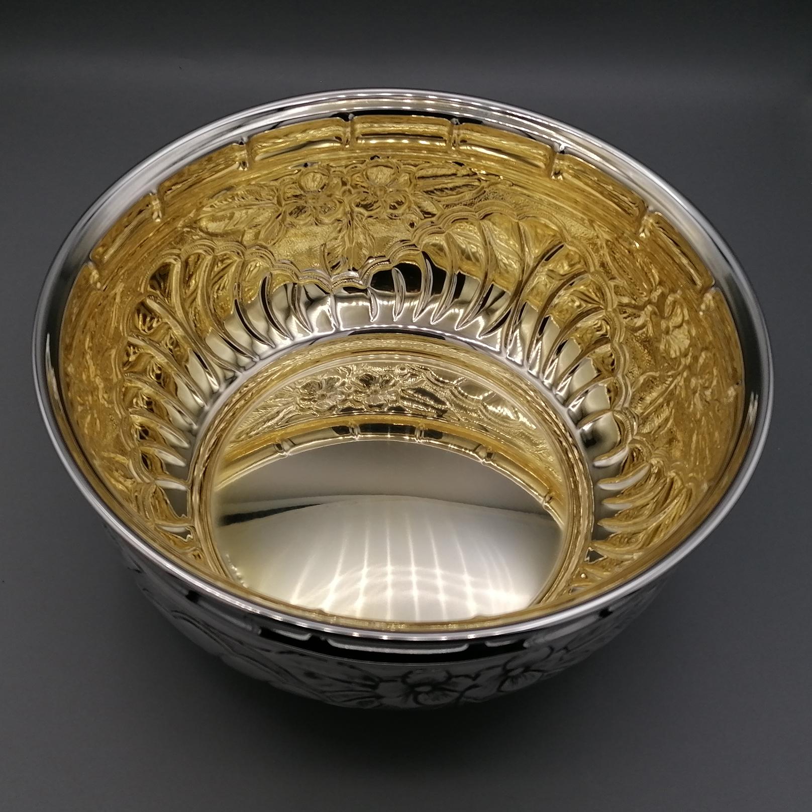 Hand-Crafted 21st Century Italia Solid Silver 800 Decorated Bowl For Sale