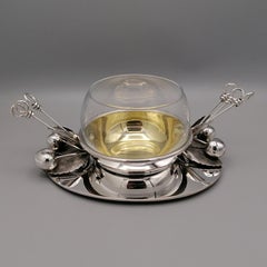 Bol en argent massif 800 italien du 21e centre de table pour cerises avecalcool et épingles