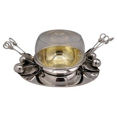 21th Centrury Italian 800 Solid Silver Bowl for Cherries in Alcohol and Pins