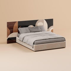 21th Century Art Deco Insp King Bed Headboard Organic Pattern Wood Marquetry