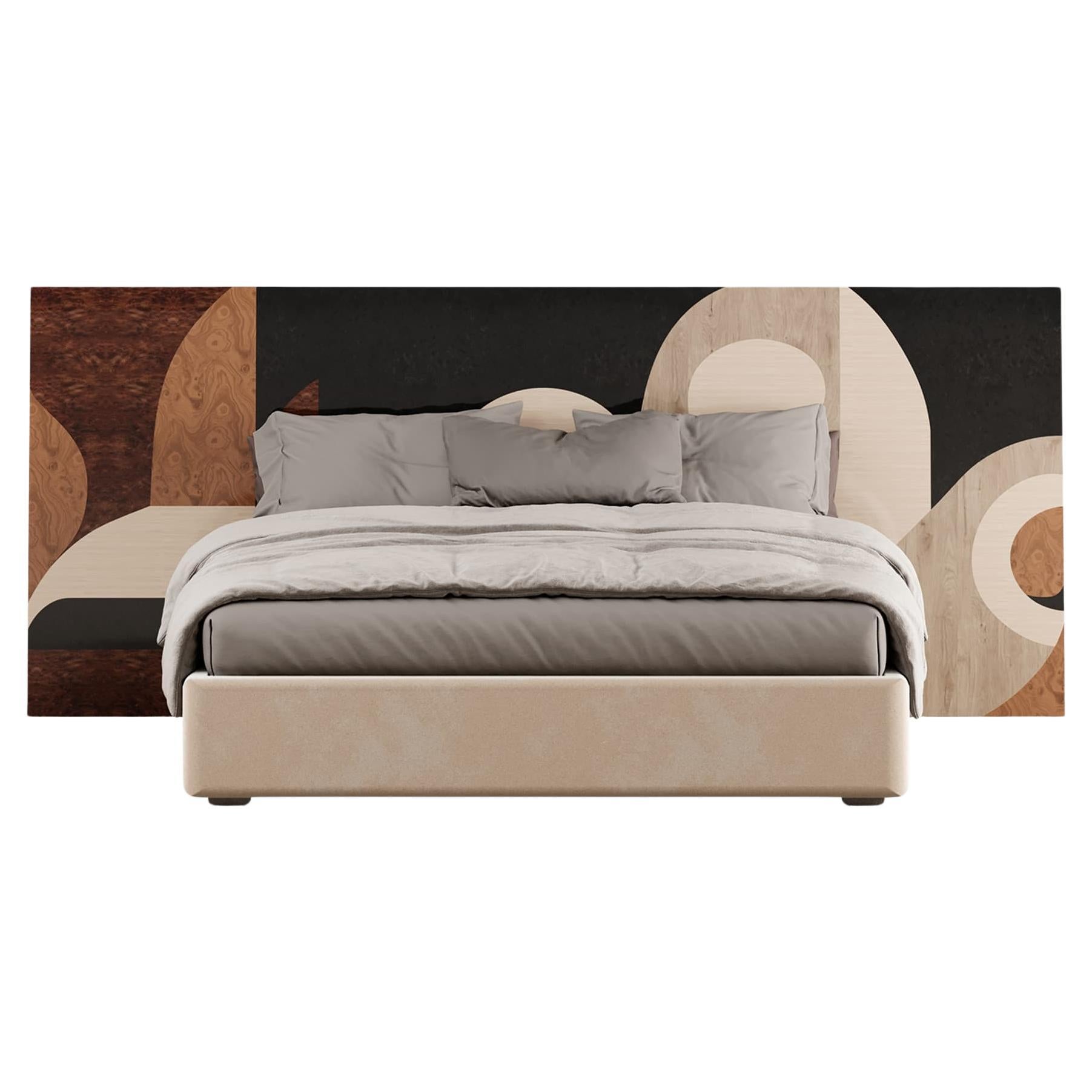 Queen-Bett-Kopfteil mit Intarsien im Art-déco-Stil des 21. Jahrhunderts, Bio-Muster, Holzeinlegearbeiten