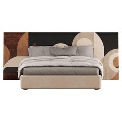 Queen-Bett-Kopfteil mit Intarsien im Art-déco-Stil des 21. Jahrhunderts, Bio-Muster, Holzeinlegearbeiten