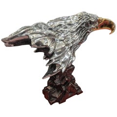 21th Century Bald Eagle Sculpture in Silver and Signed Bronze