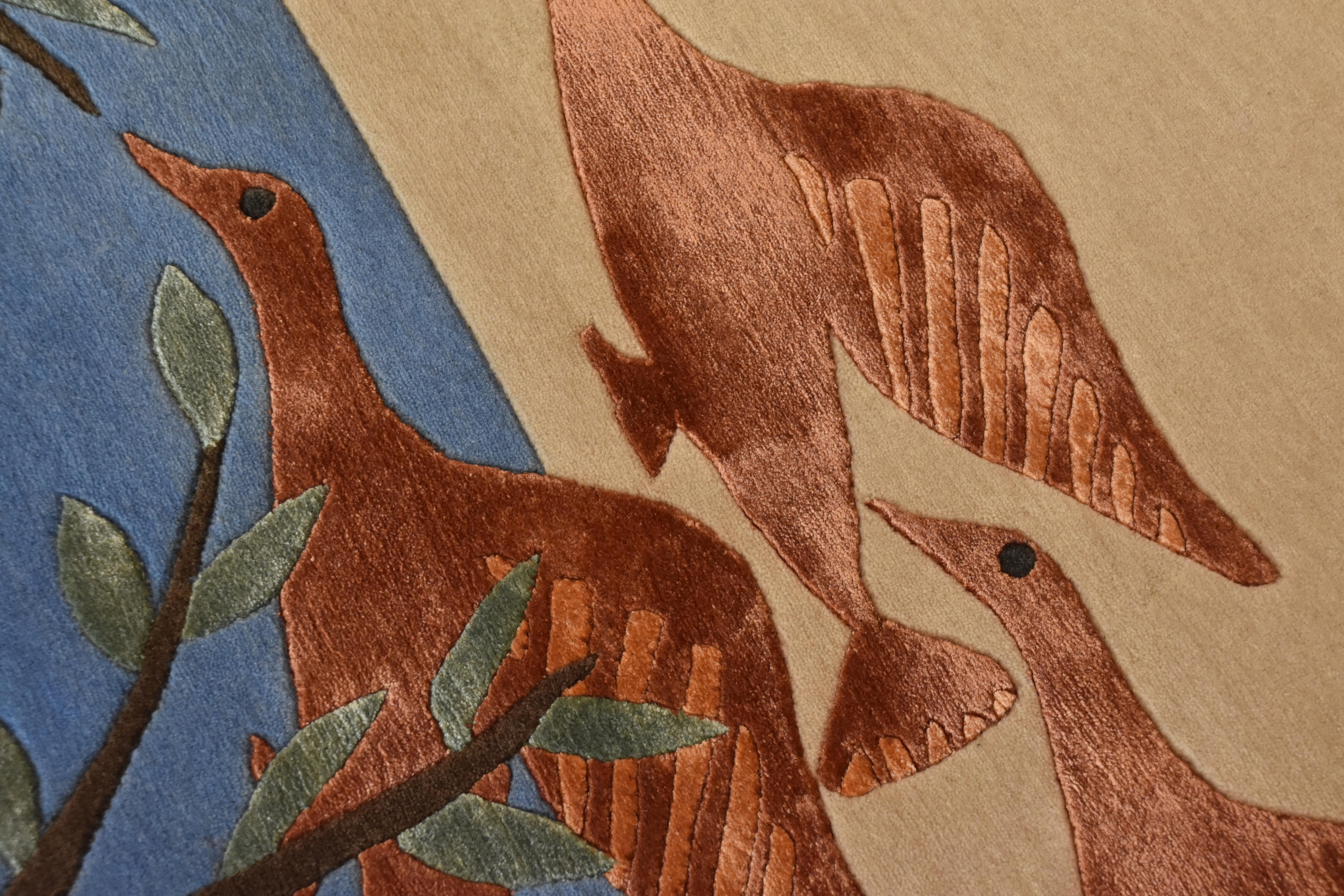Blaue, weiße und rote Linde Burkhardt-Vogeln aus Nepalesischer Wolle und Viskose, 21. Jahrhundert im Angebot 2