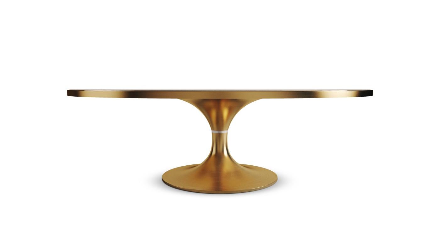 Portuguese 21st Century Brass Caddo Dining Table Calacatta Marble For Sale