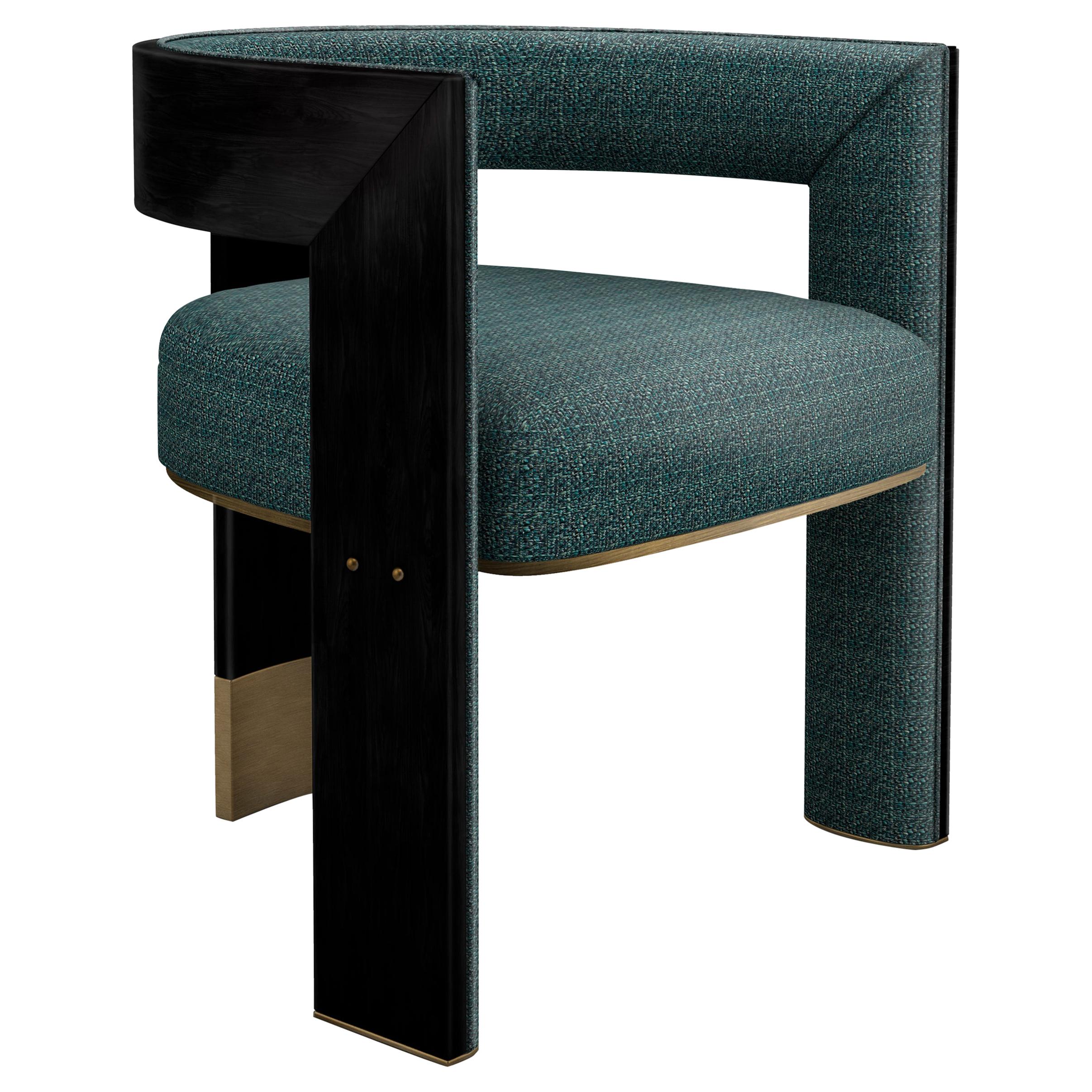 21st Century Brooklyn Dining Chair Black Walnut Linen Aged Brushed Brass