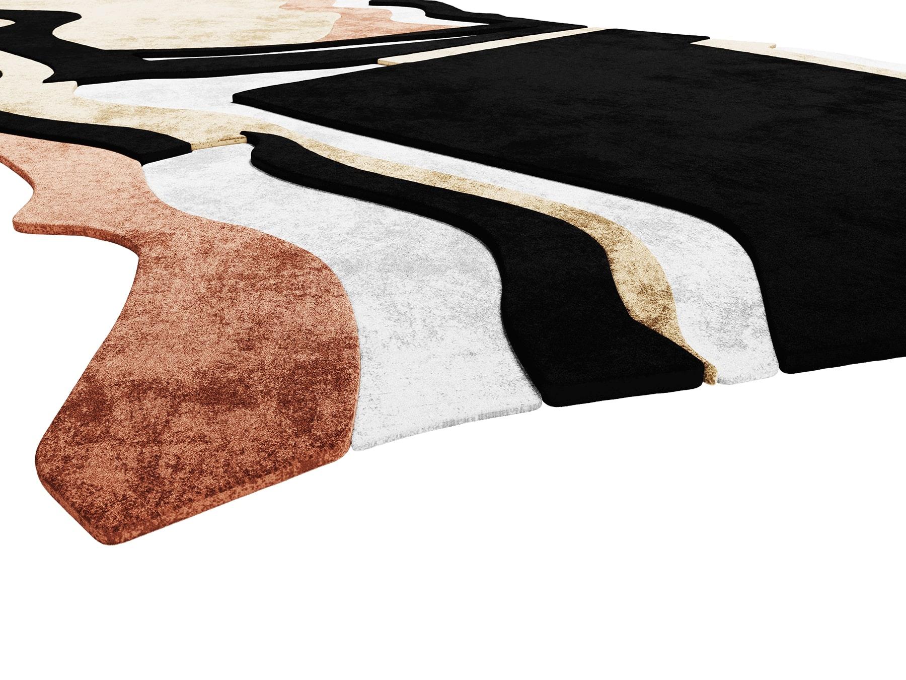 Hand-Crafted 21th Century Contemporary Irregular Shaped Green Rug, in Black & Nude details For Sale