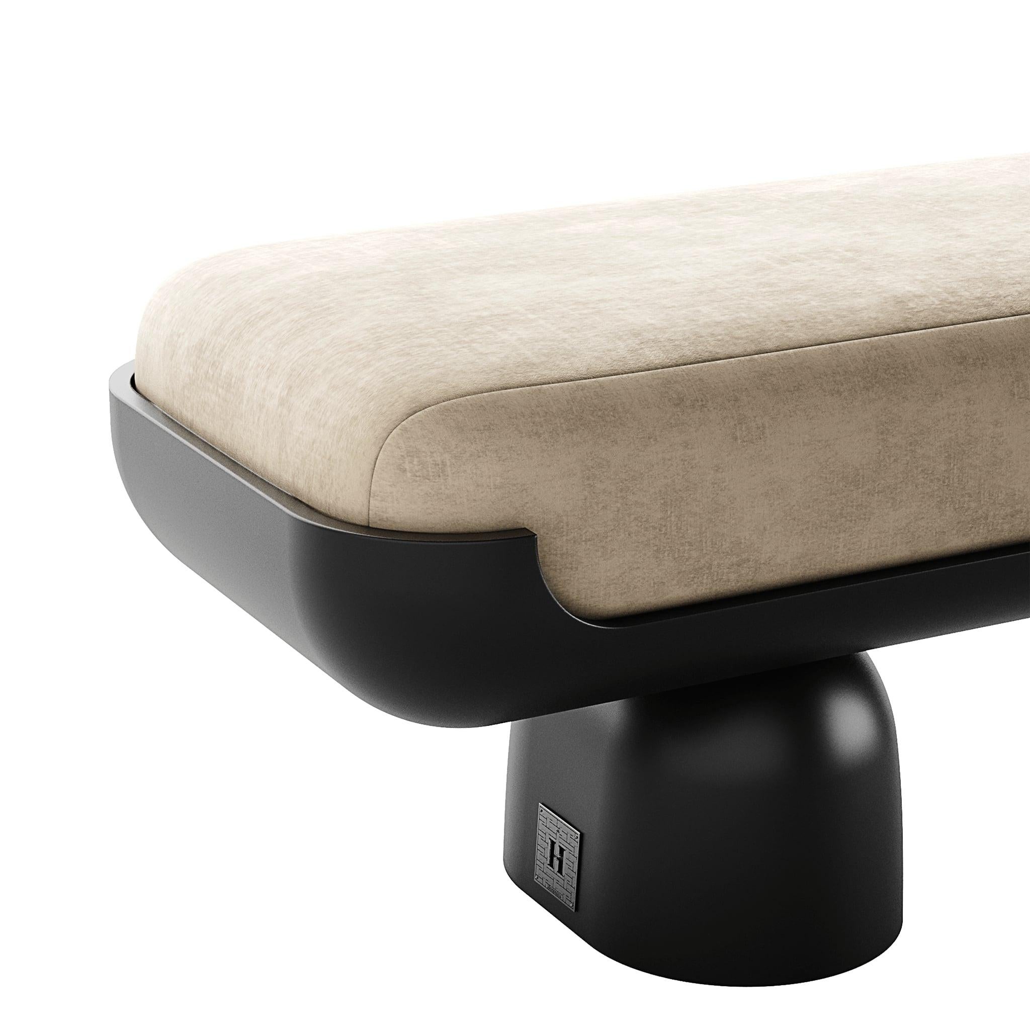 Fifih Bench is a luxury bench upholstered in velvet and wood base. A contemporary design bench is perfect for minimalist and modern interior architecture projects.

Materials: Upholstered in velvet; Base lacquered in black in matte.

Dimensions: