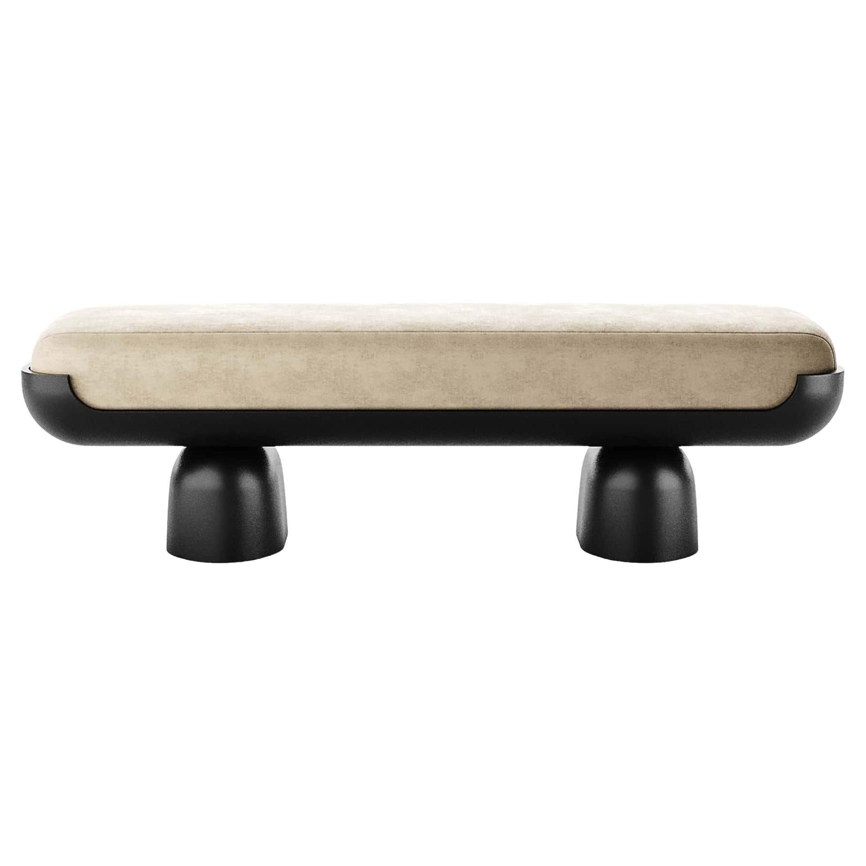 Banco Minimal Contemporáneo Siglo XXI Terciopelo Blanco Lacado Negro by HOMMÉS