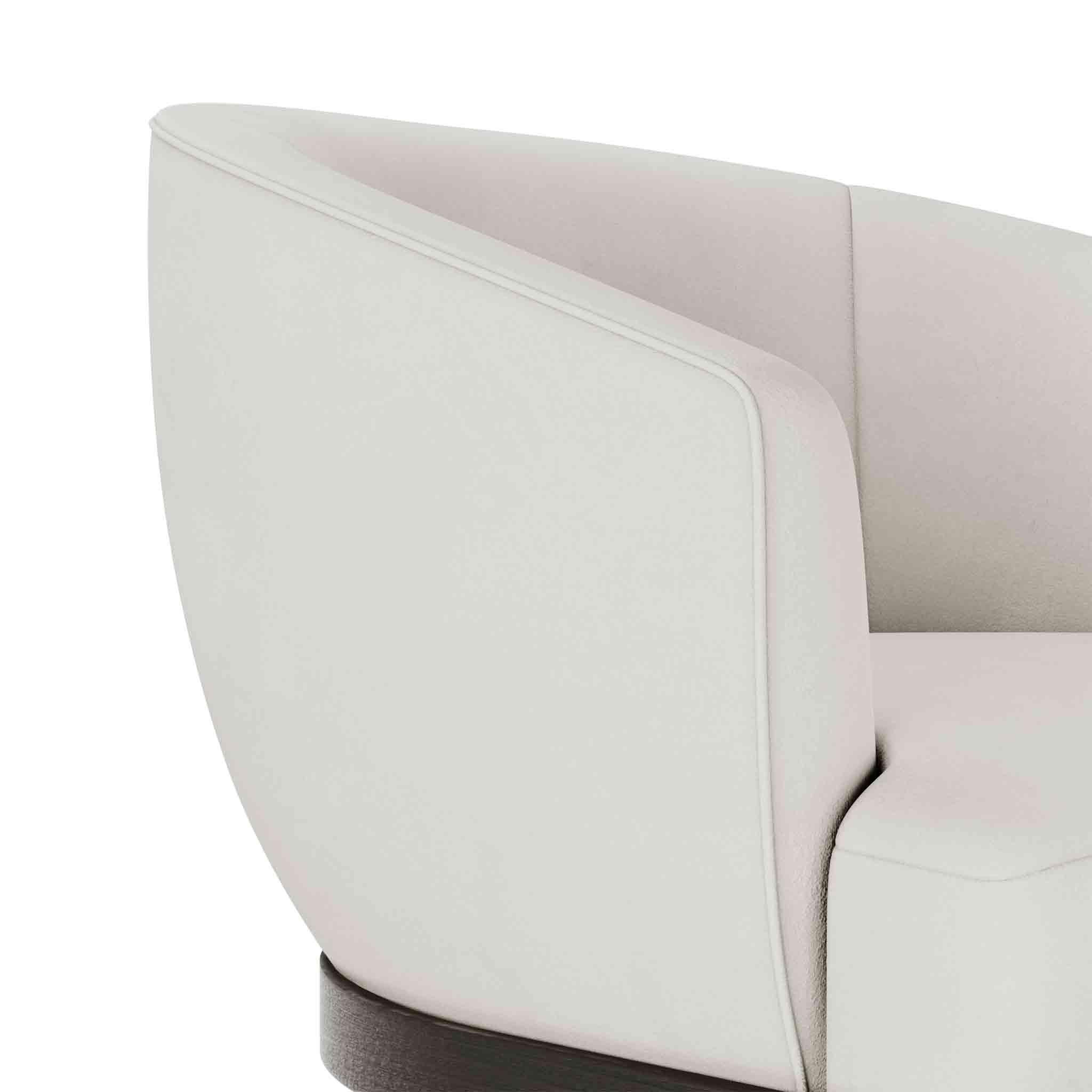 Brutalist Modern Armchair in White Suede, Black Wenge Base & Gold Details  For Sale
