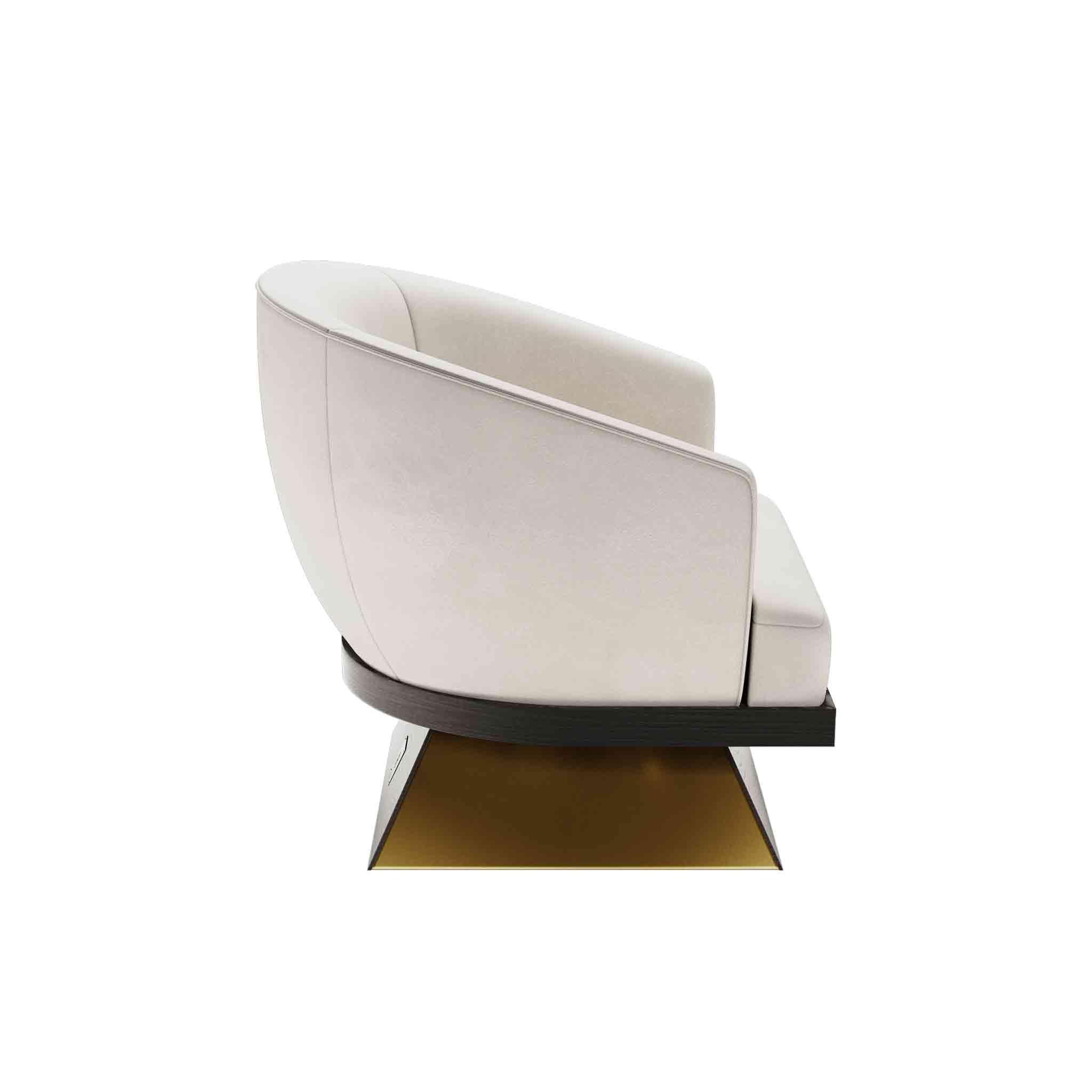 Portuguese Modern Armchair in White Suede, Black Wenge Base & Gold Details  For Sale