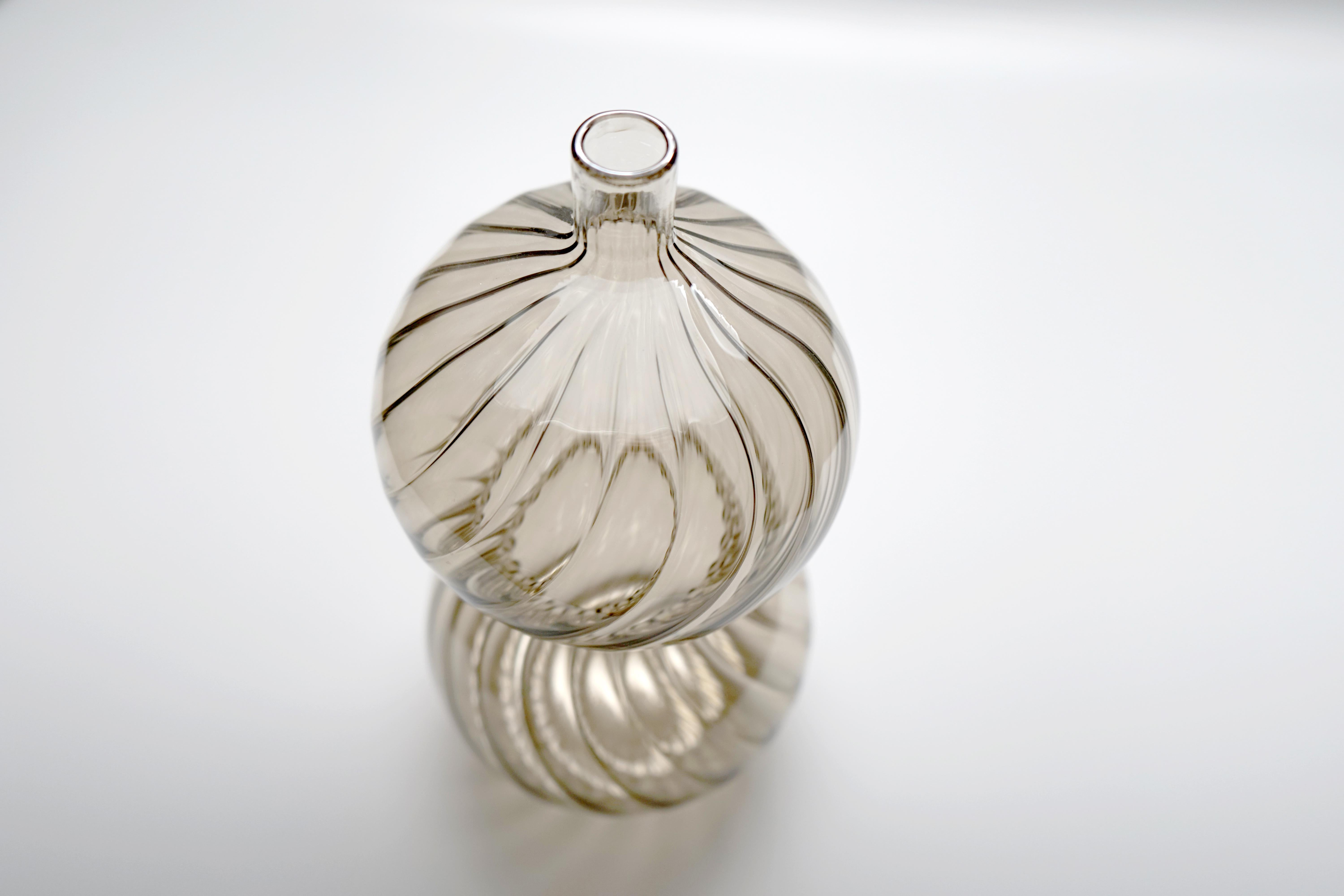Italian 21st Century Decorative Blow Glass Bottle, Bronze Color, Kanz Architetti For Sale
