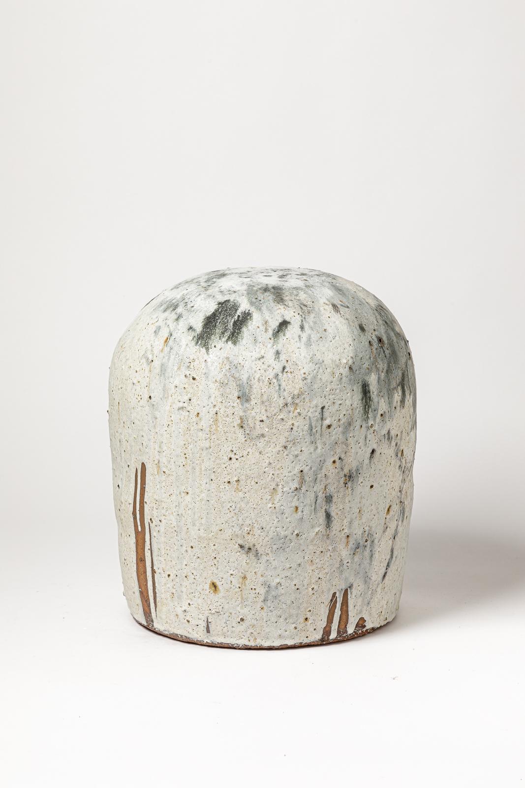 Moderno Sgabello in ceramica di design del 21° secolo in gres blu e grigio di B. Audureau 2/2 in vendita