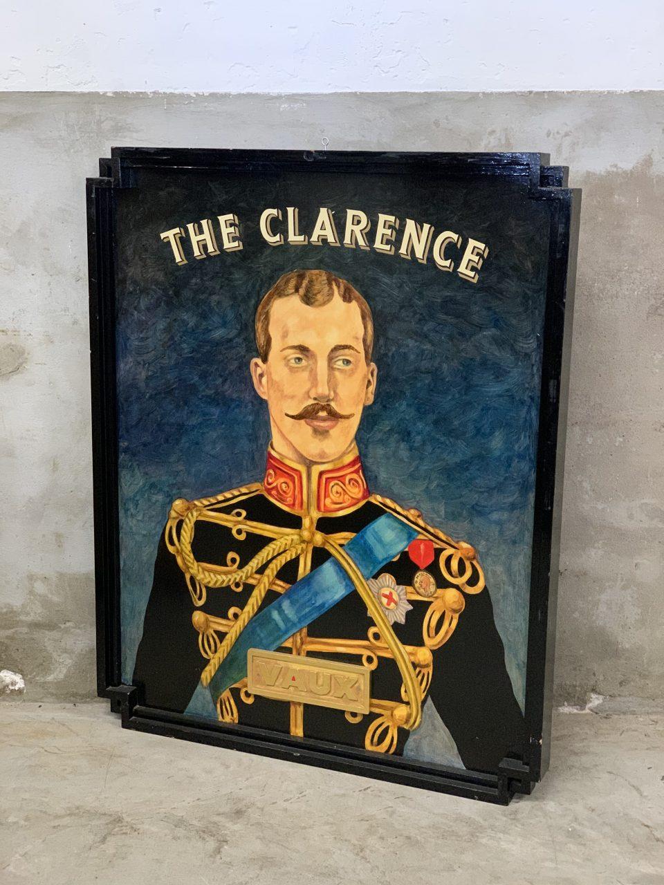 Unique double-sided pub sign from England. Hand painted and signed by Gavin Mayhem for The Clarence pub in London. Only 1 was made. The painter has made several pub signs for Vaux beer from Sunderland. There is a lot of information about Gavin