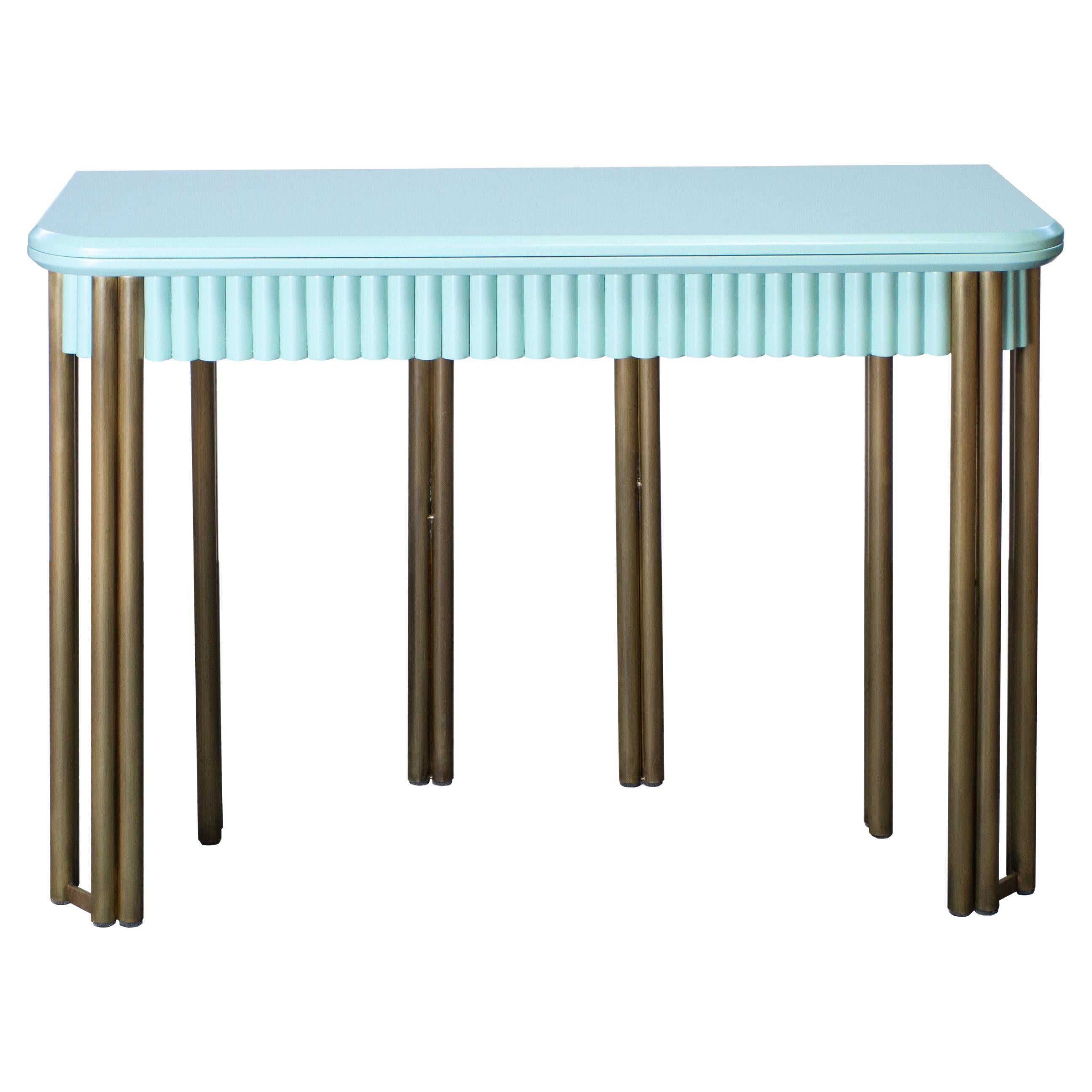 Table console à rallonge du 21e siècle en bois laqué et laiton, Hebanon Studio