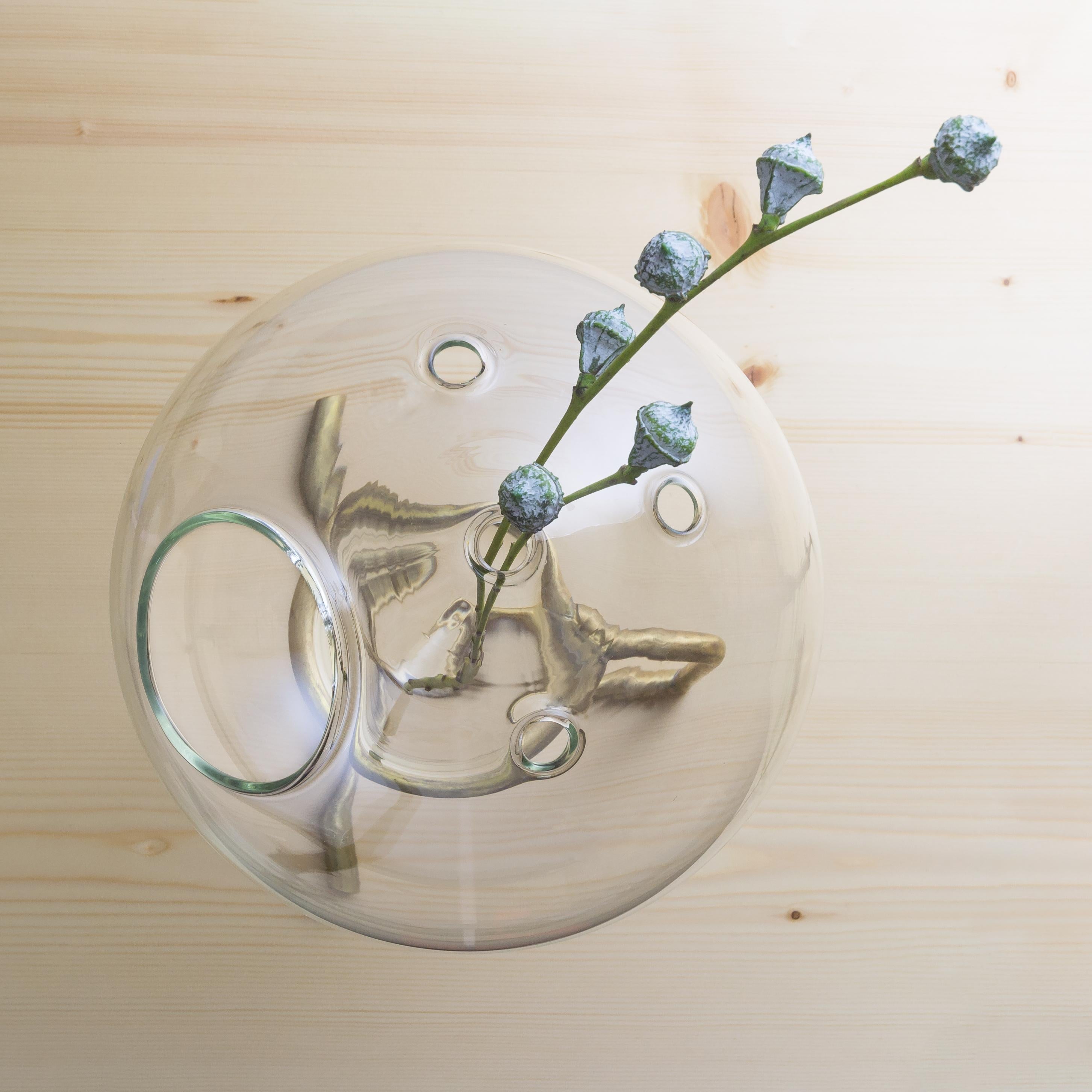Minimalist 21st Century Floor Vase, Fugu Glass Vase with Metal Structure, Kanz For Sale