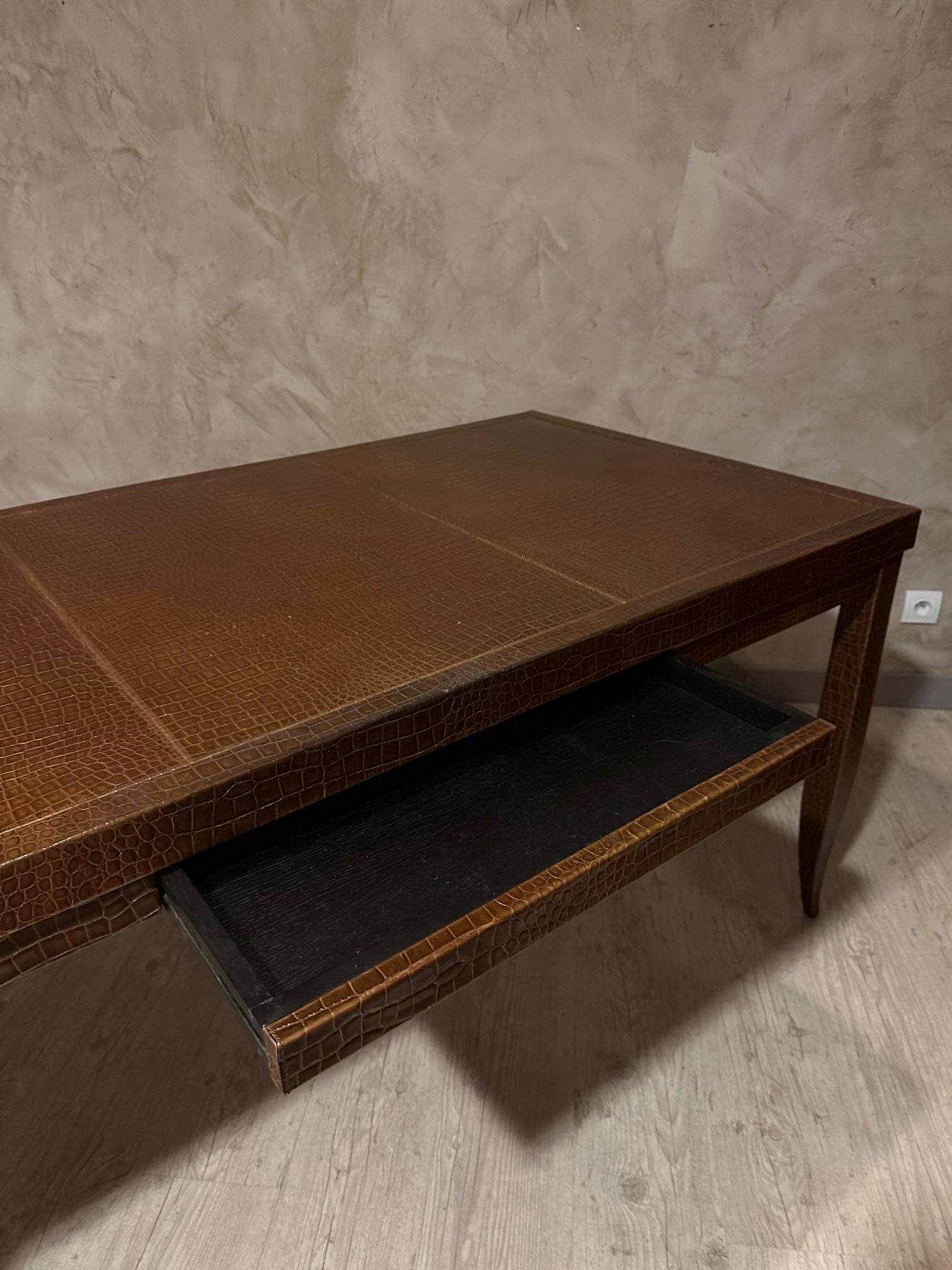 21th Century French Leather Covered by Elitis France Desk For Sale 7
