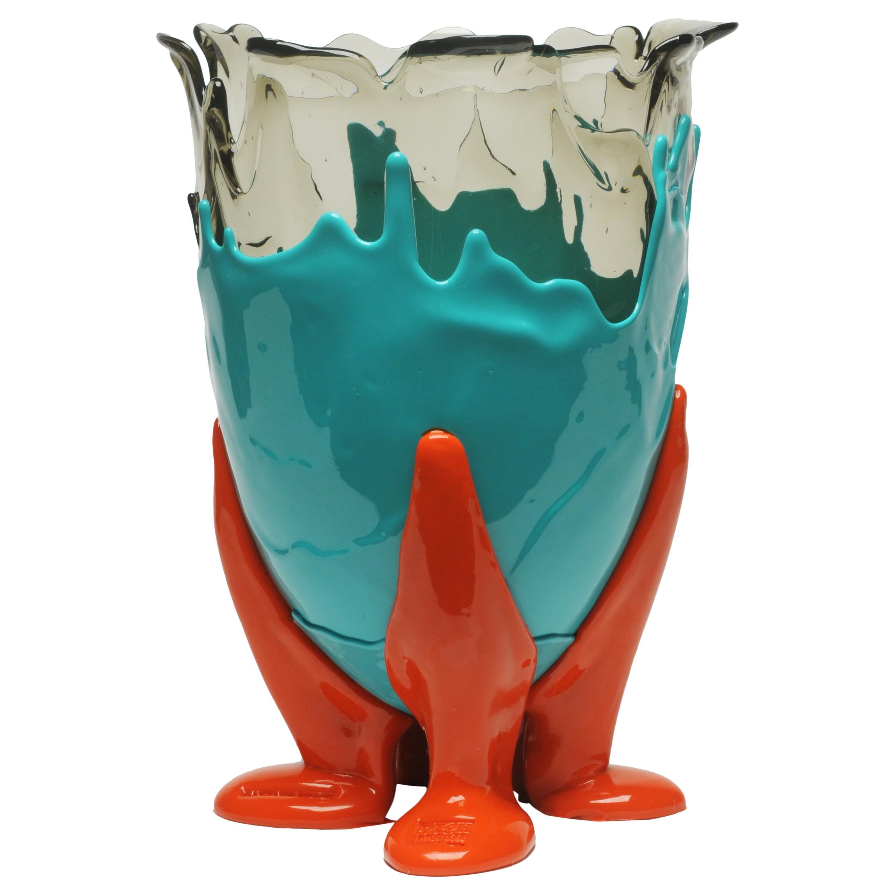 Vase L transparent en résine douce turquoise et orange de Gaetano Pesce, XXIe siècle