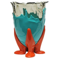 21st Century Gaetano Pesce Clear L Vase Soft Resin Turquoise Orange