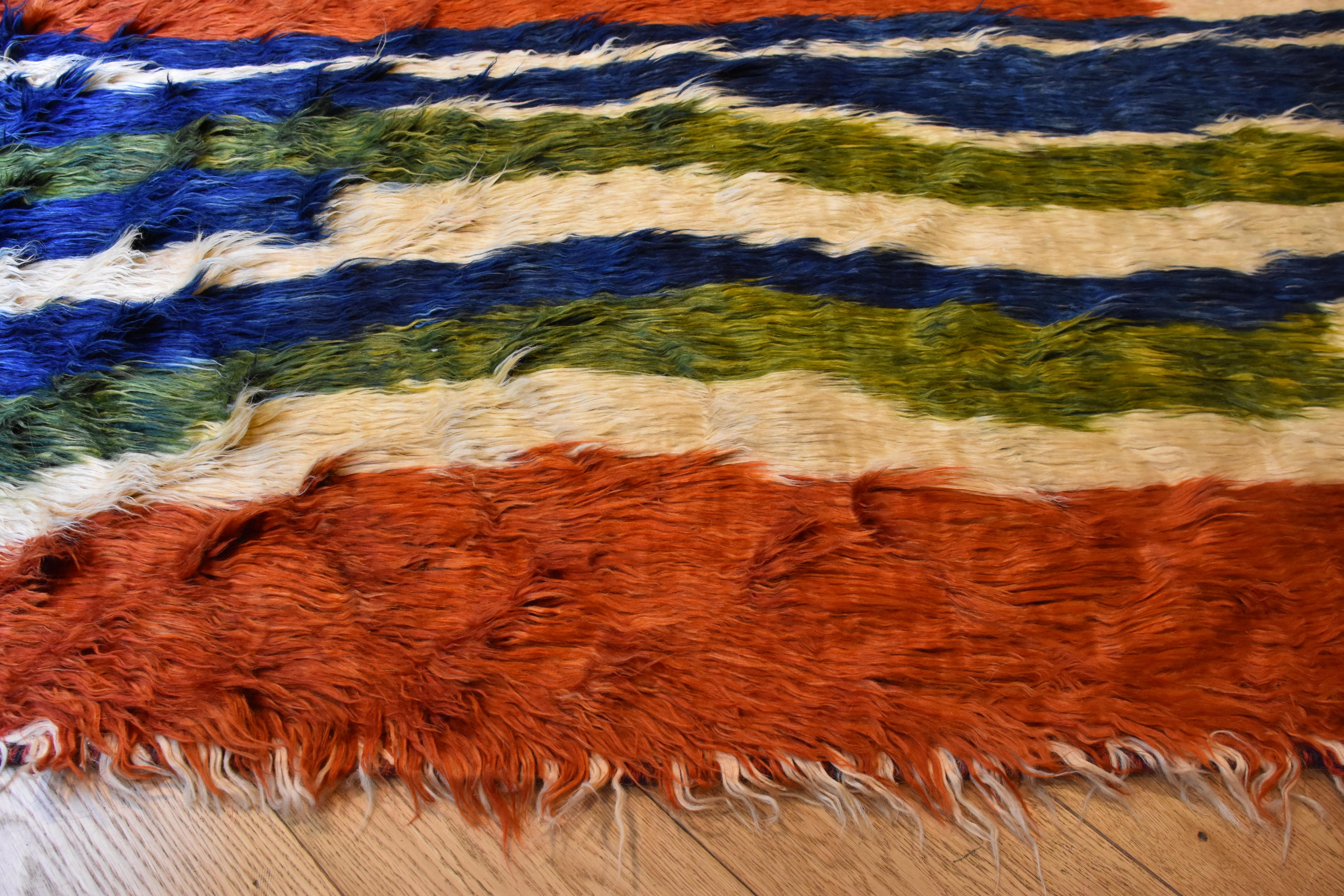 21st Century Green Blue Red and White Nomadic Afghan Rug, circa 2010s 3