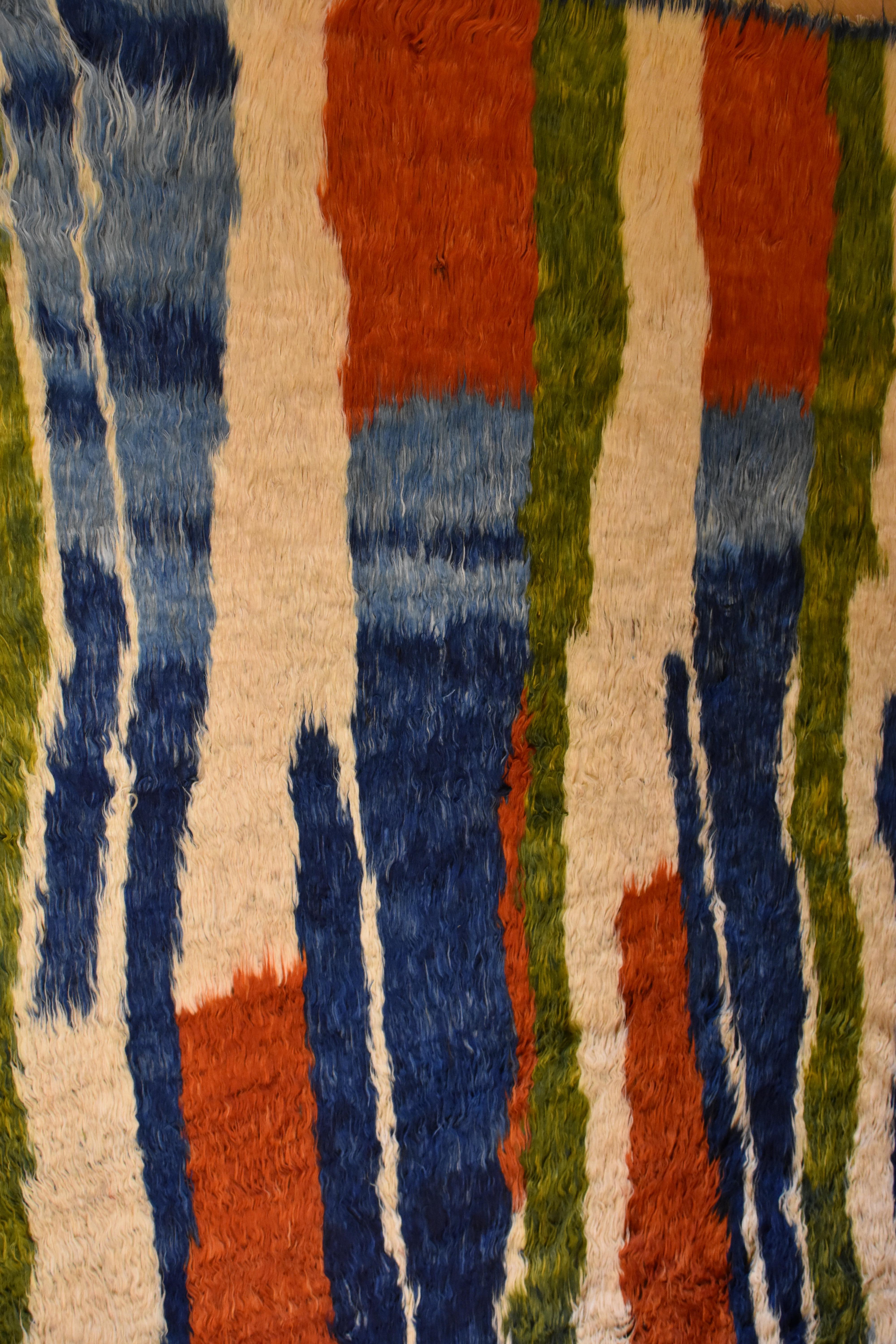 21st Century Green Blue Red and White Nomadic Afghan Rug, circa 2010s 4