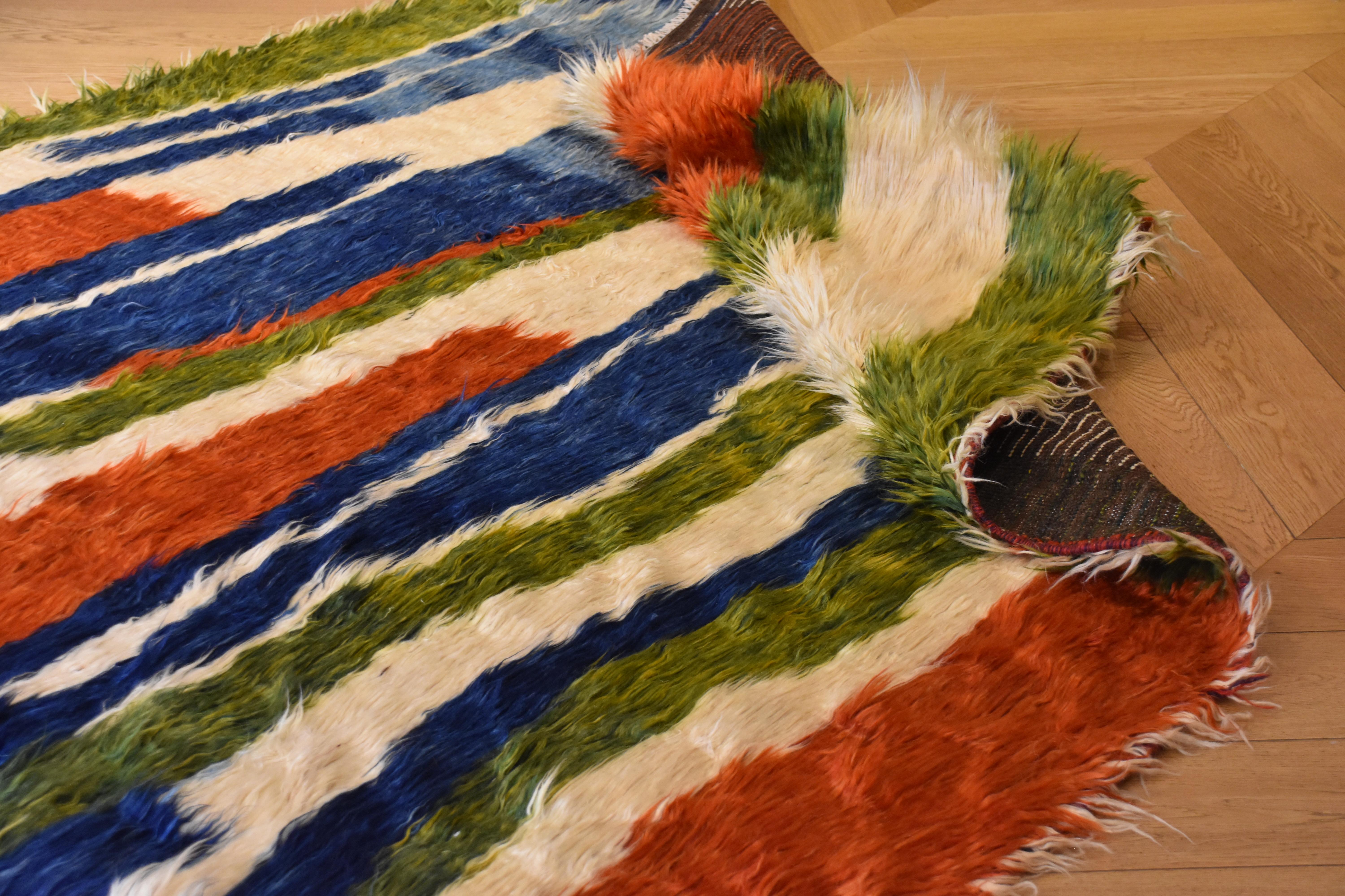 21st Century Green Blue Red and White Nomadic Afghan Rug, circa 2010s 5