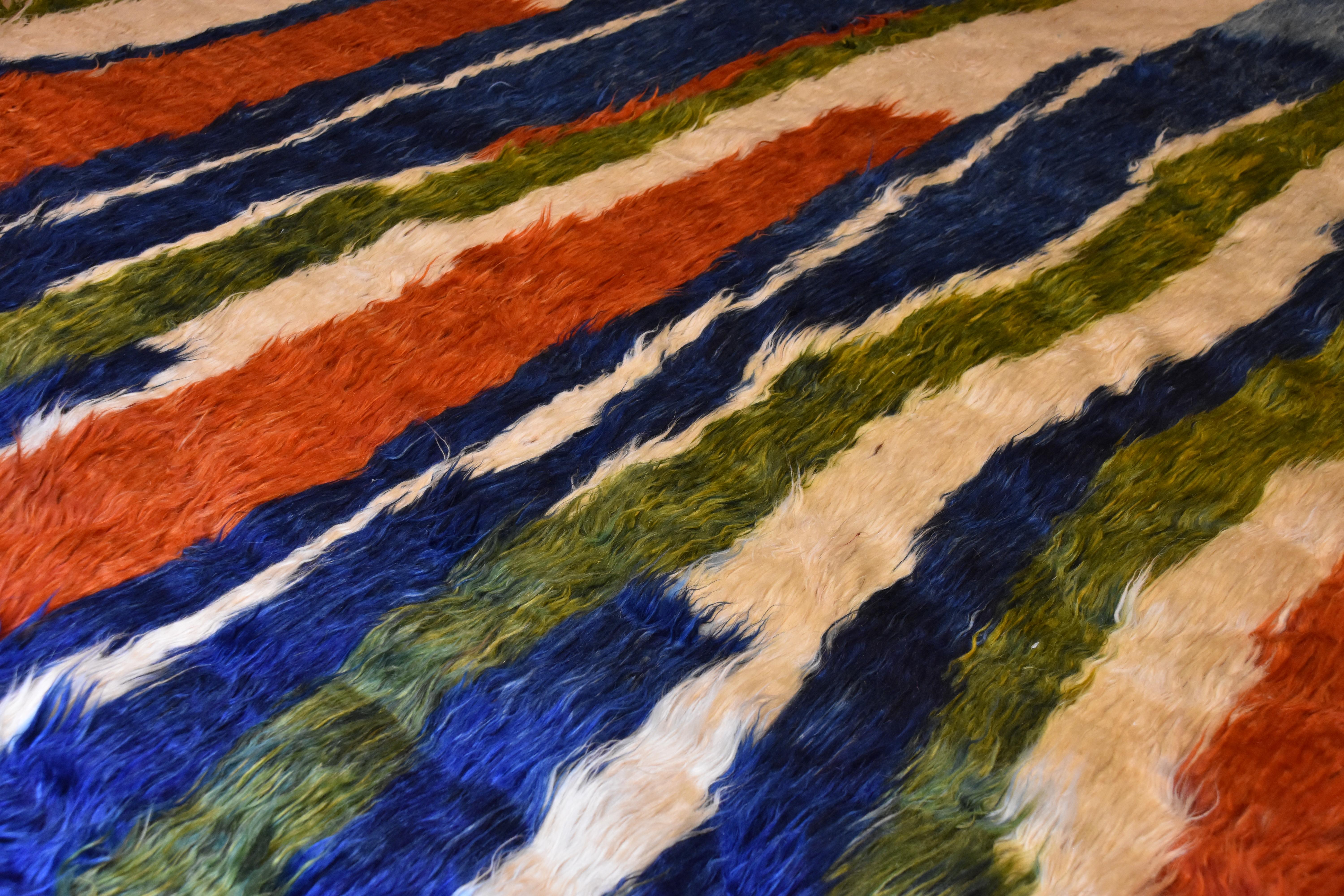 21st Century Green Blue Red and White Nomadic Afghan Rug, circa 2010s 6