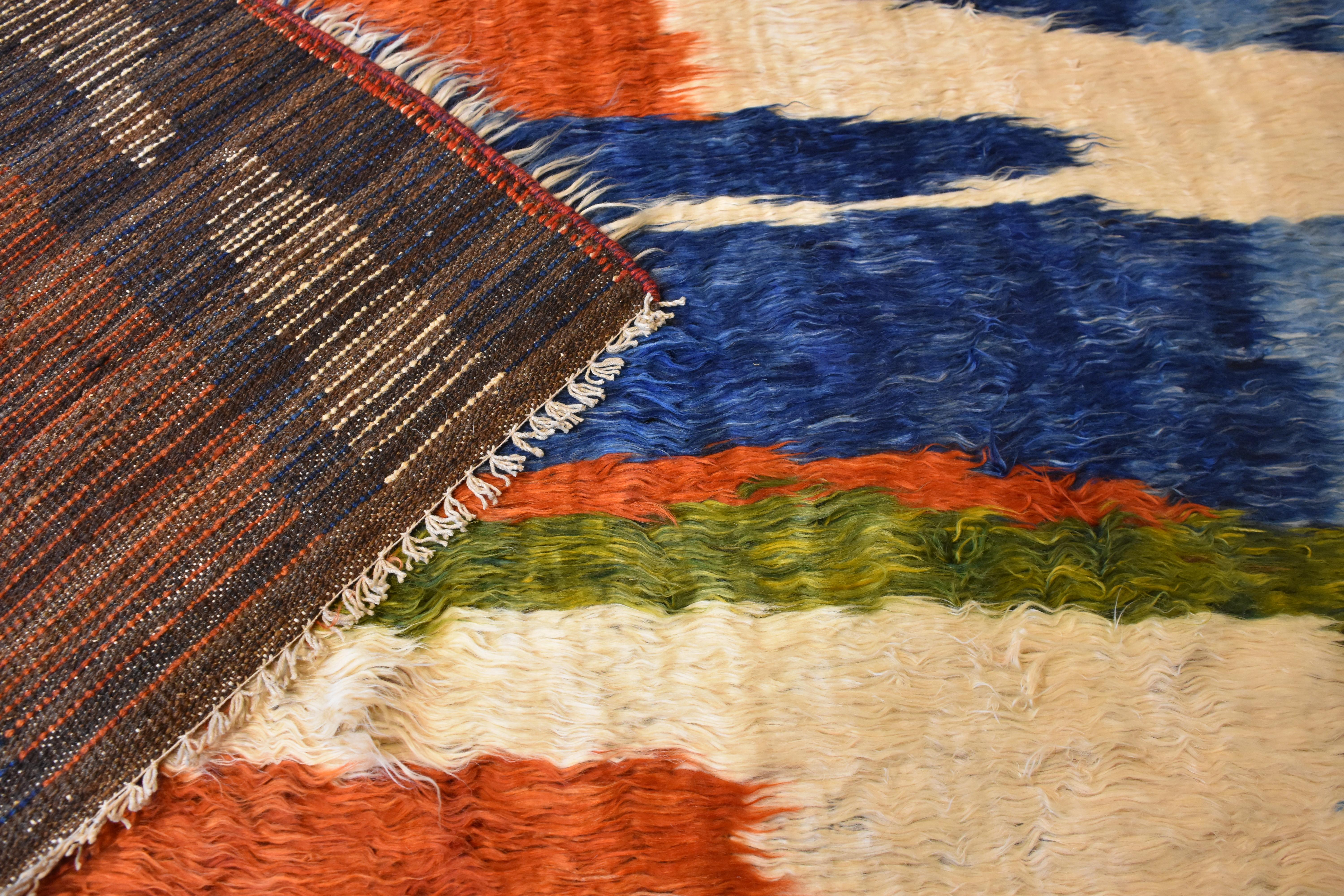 21st Century Green Blue Red and White Nomadic Afghan Rug, circa 2010s 7
