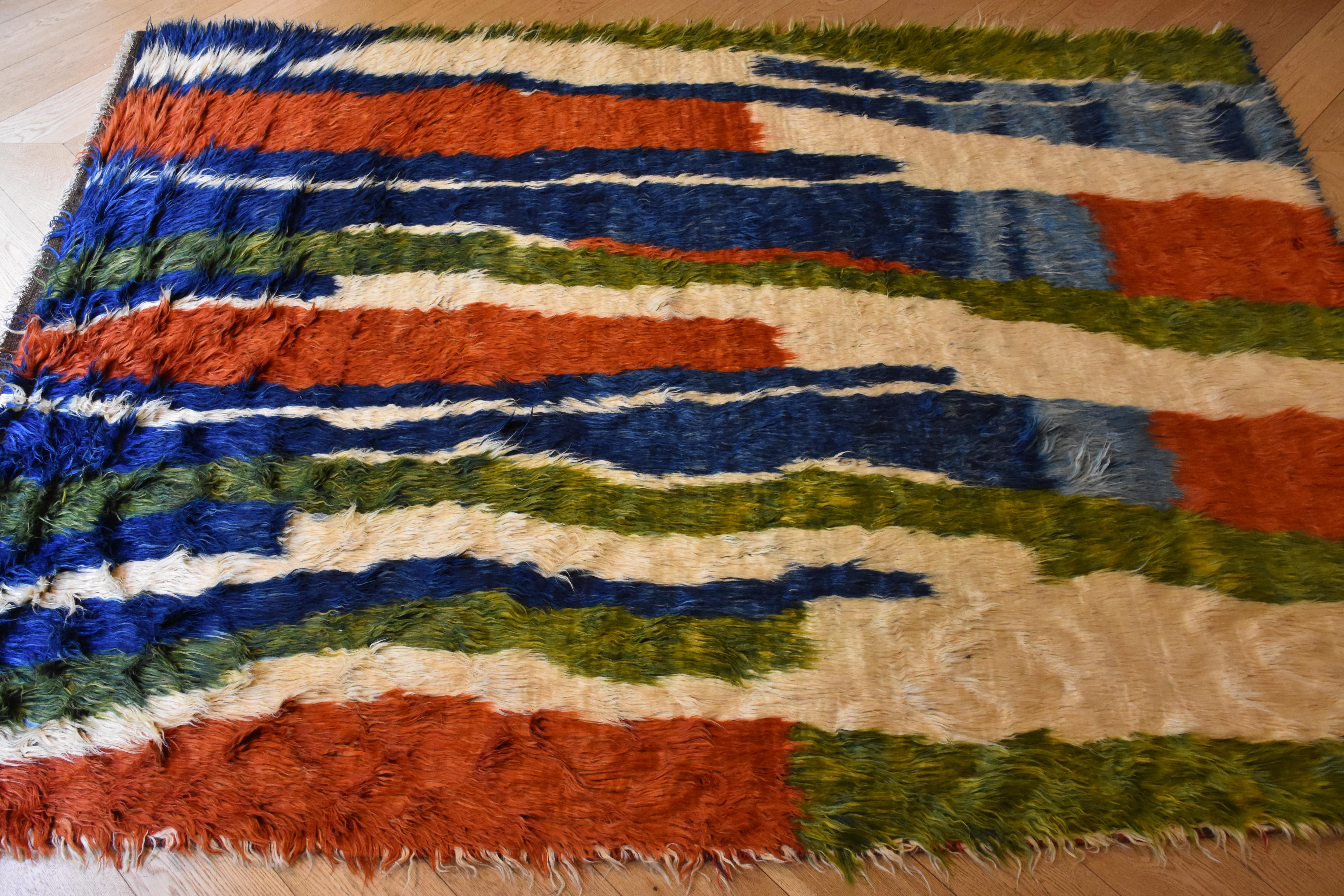 21st Century Green Blue Red and White Nomadic Afghan Rug, circa 2010s 8