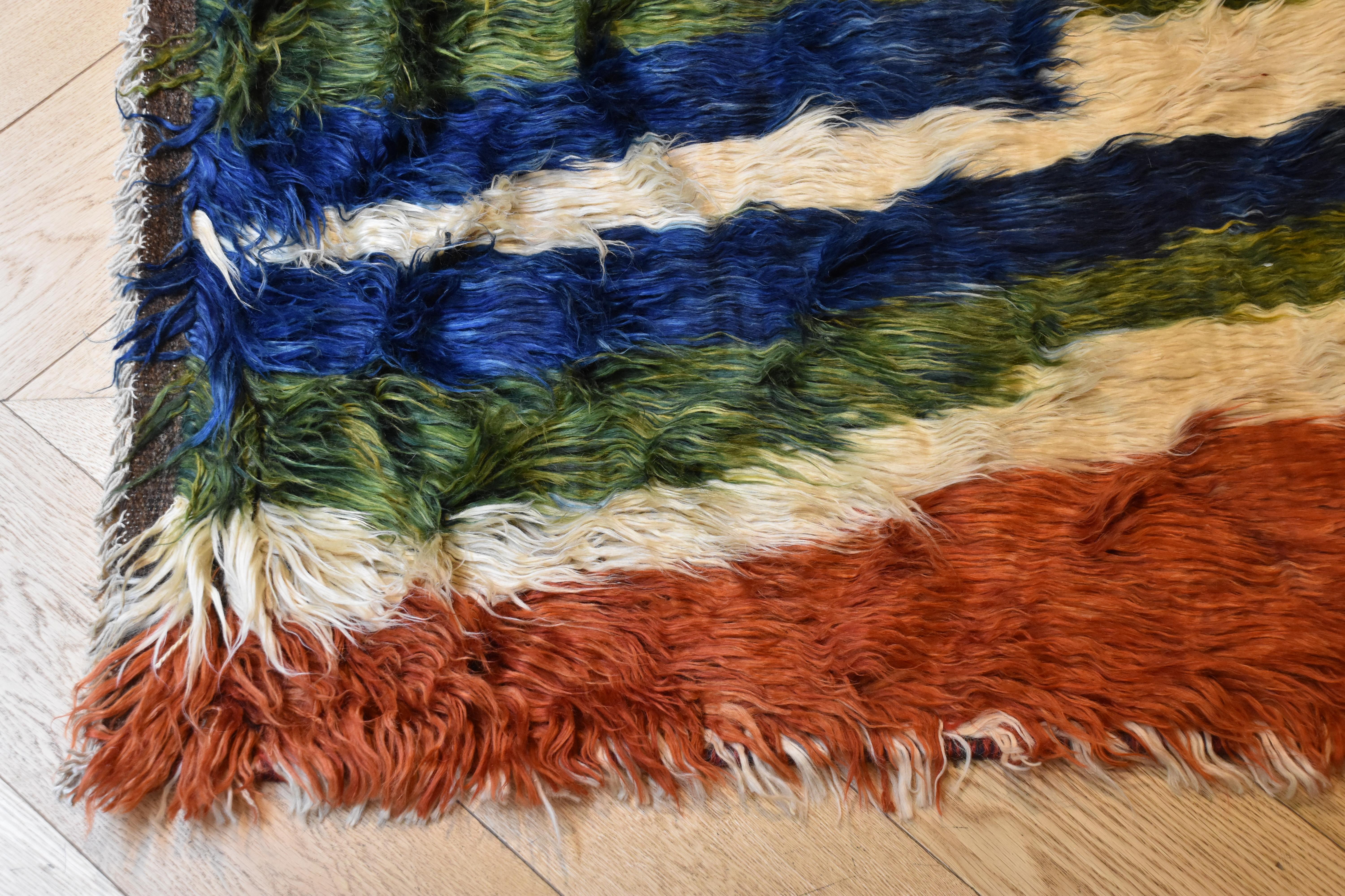 21st Century Green Blue Red and White Nomadic Afghan Rug, circa 2010s 9