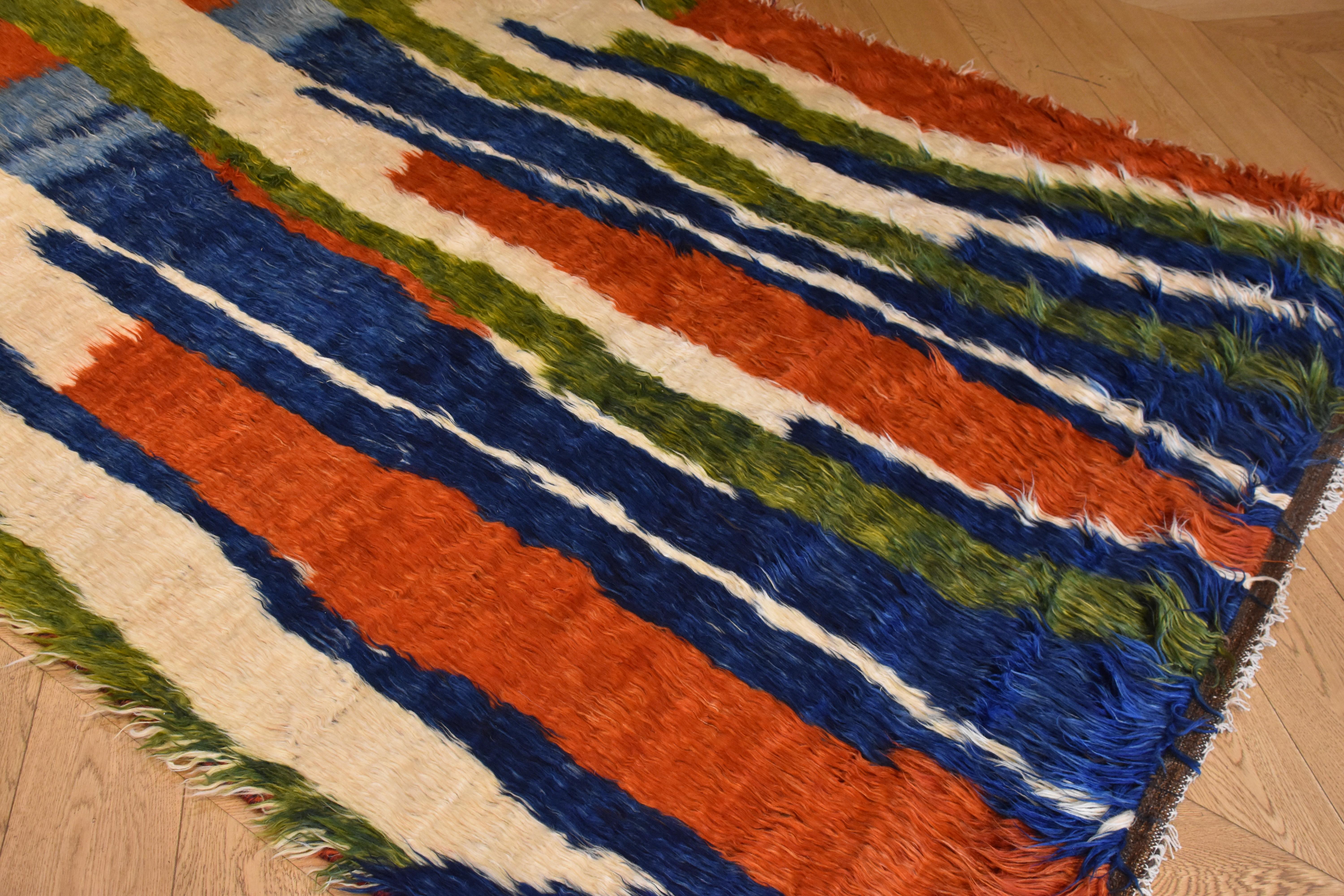 Contemporary 21st Century Green Blue Red and White Nomadic Afghan Rug, circa 2010s
