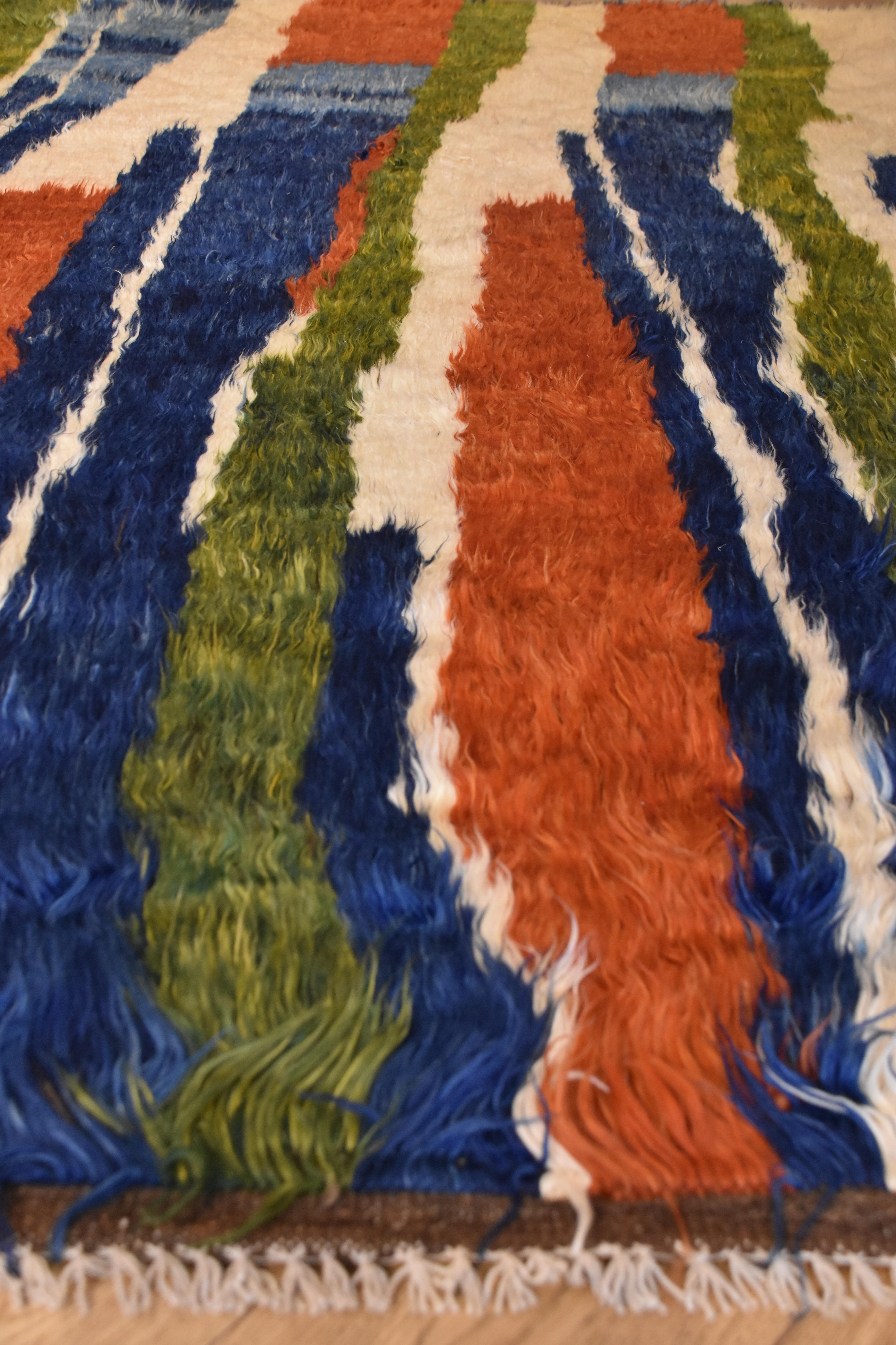 21st Century Green Blue Red and White Nomadic Afghan Rug, circa 2010s 2