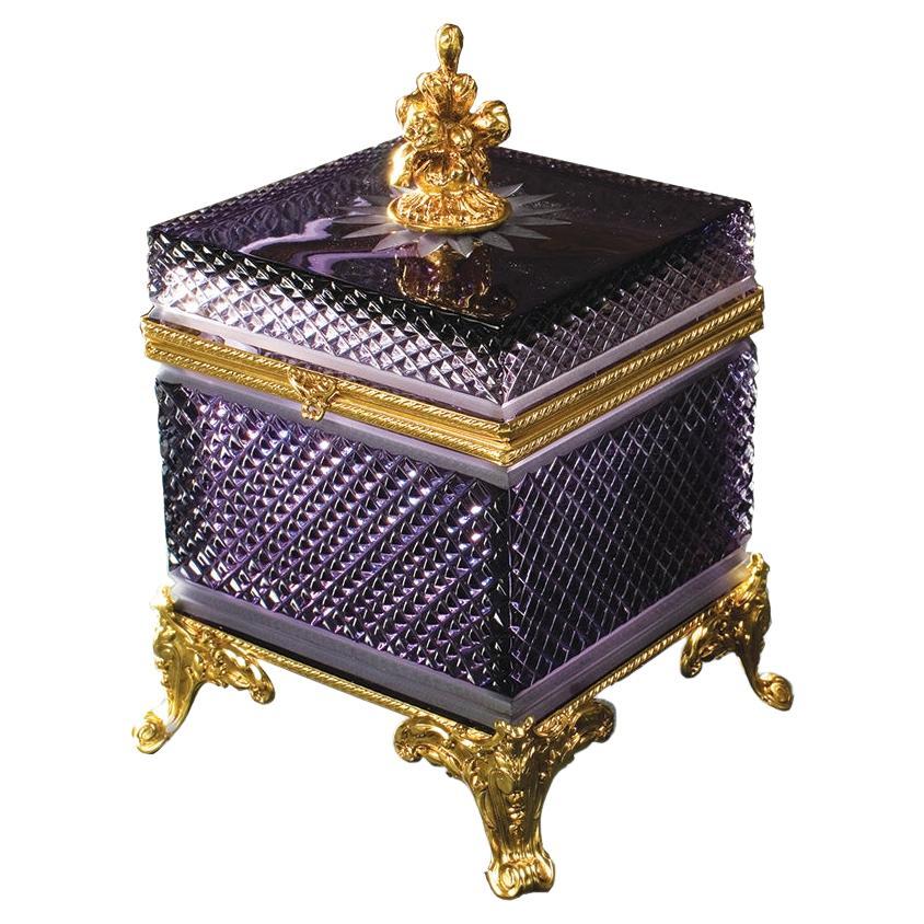 21st Century, Hand-Carved Amethyst Crystal and Bronze Box in Style of Luigi xvi For Sale