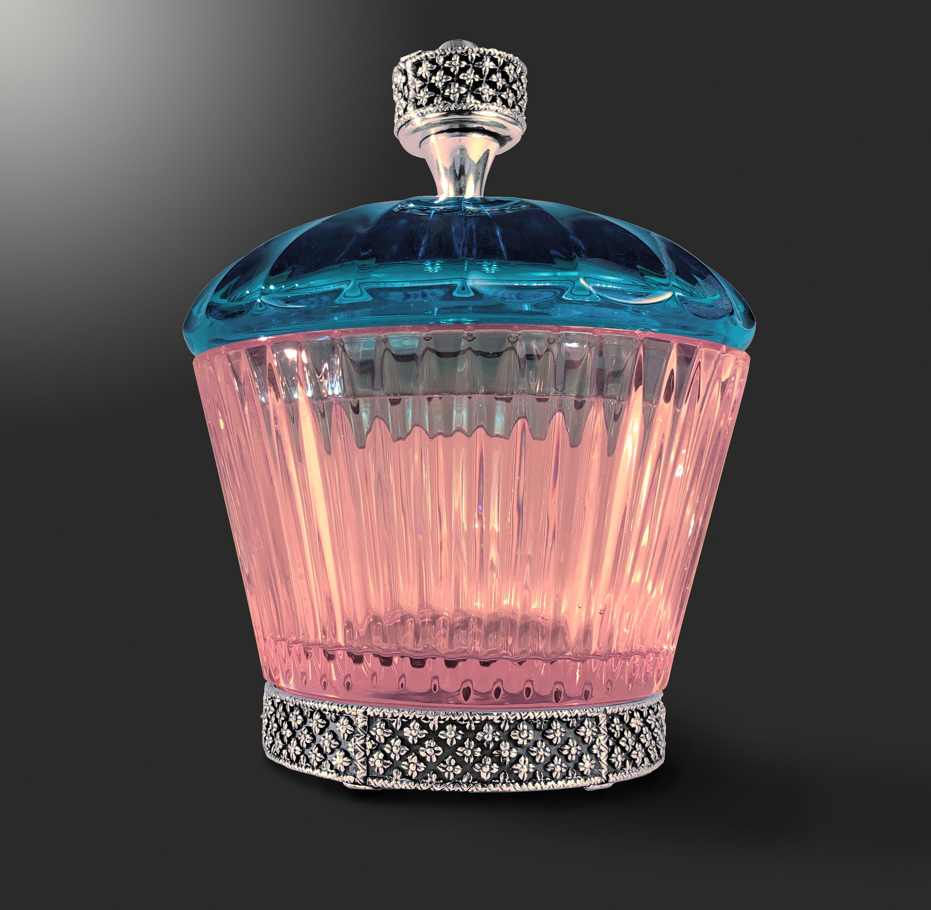 Italian 21st Century, Hand-Carved Pink and Light Blue Crystal and Bronze Box For Sale