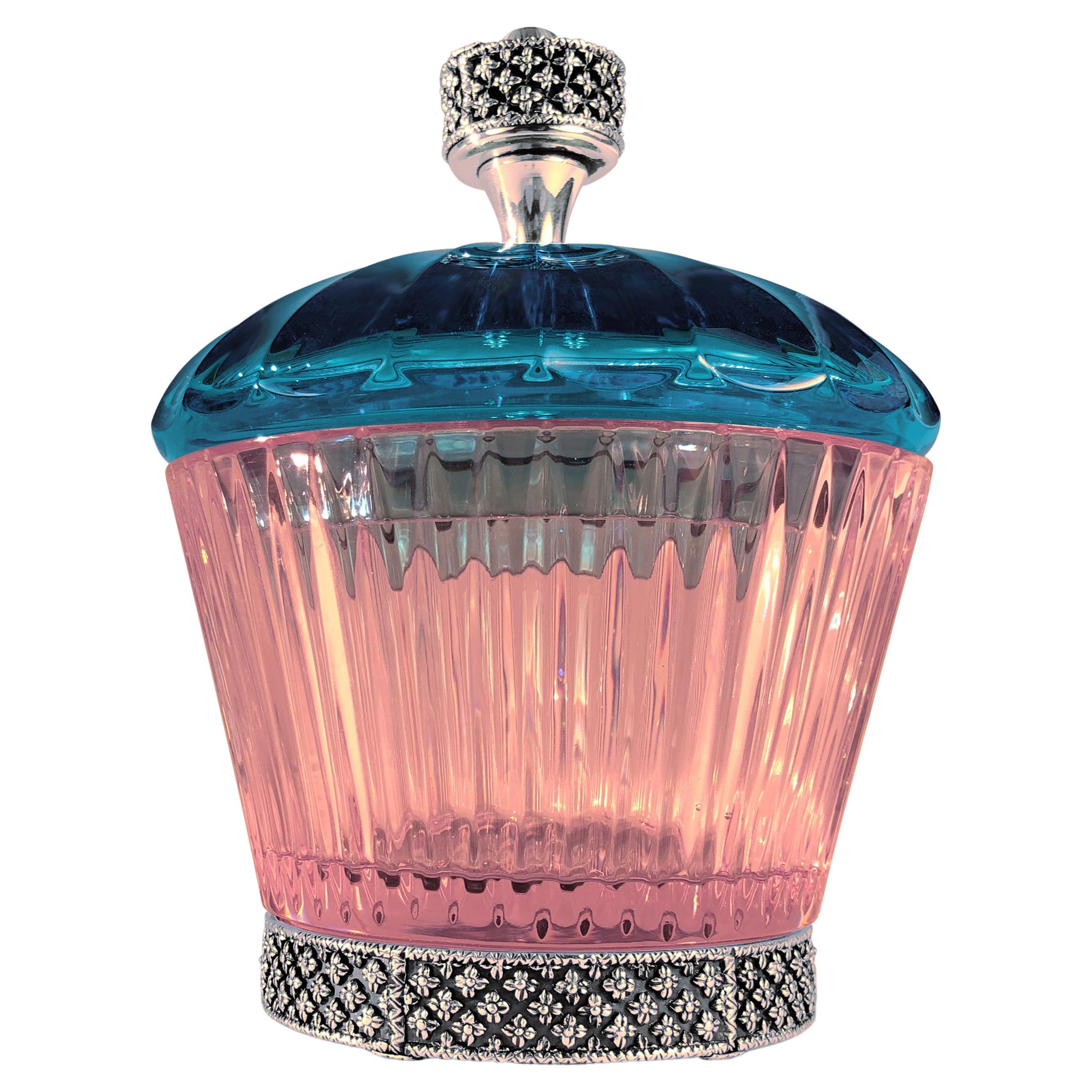 21st Century, Hand-Carved Pink and Light Blue Crystal and Bronze Box For Sale