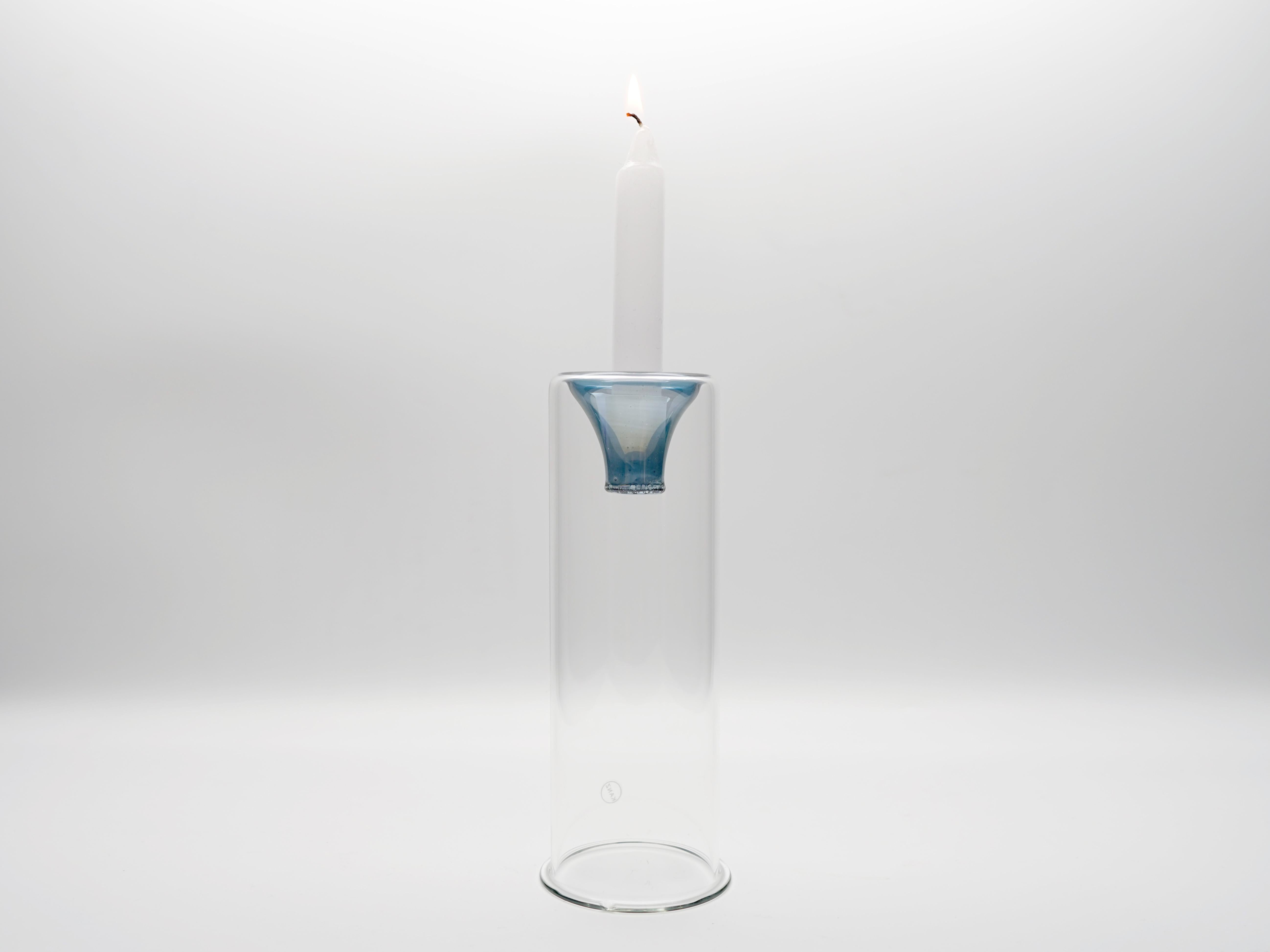 Other 21st Century Hand-crafted Glass Candlesticks, Blue color, Kanz Architetti For Sale