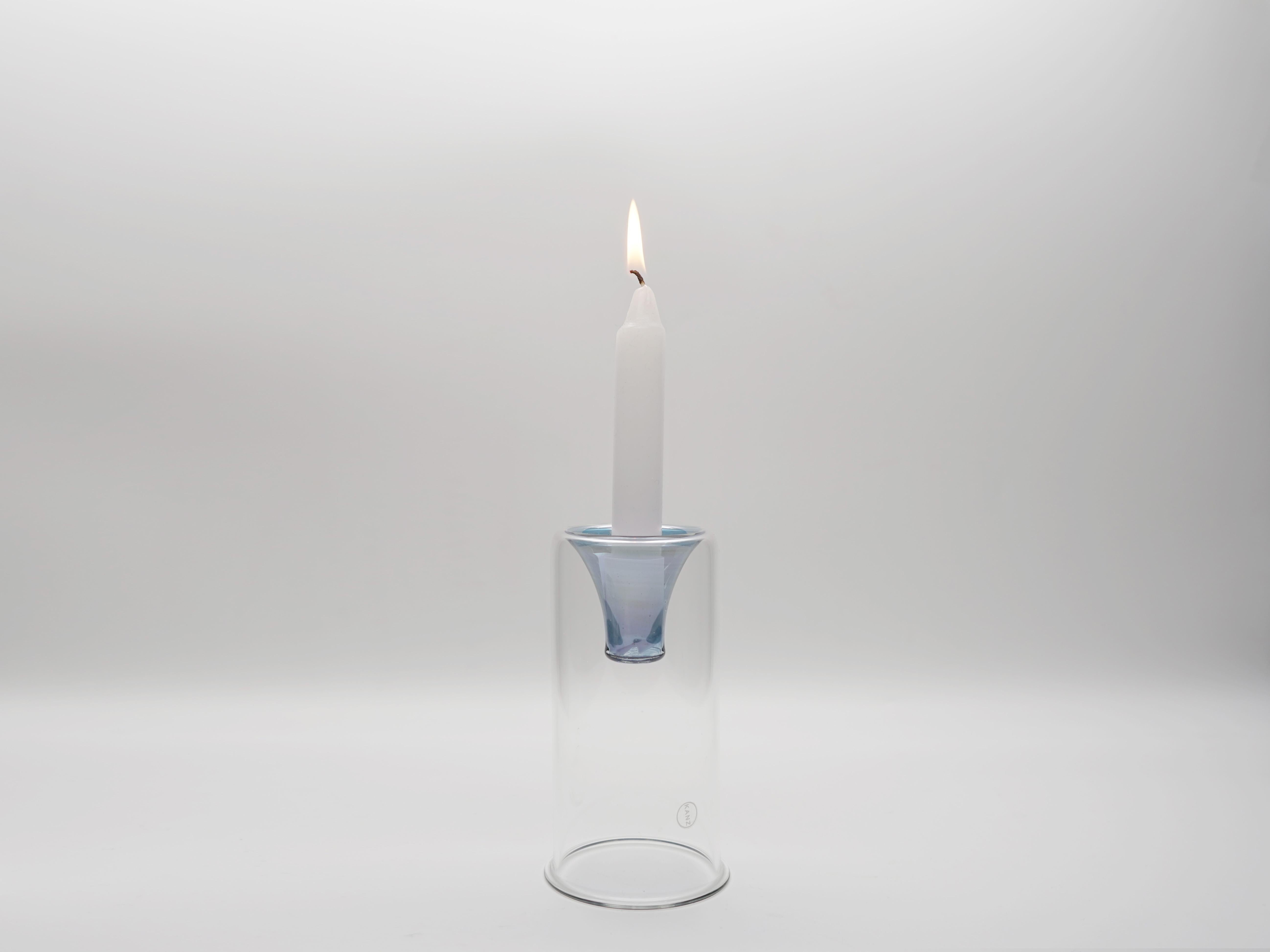 Italian 21st Century Hand-crafted Glass Candlesticks, Blue color, Kanz Architetti For Sale