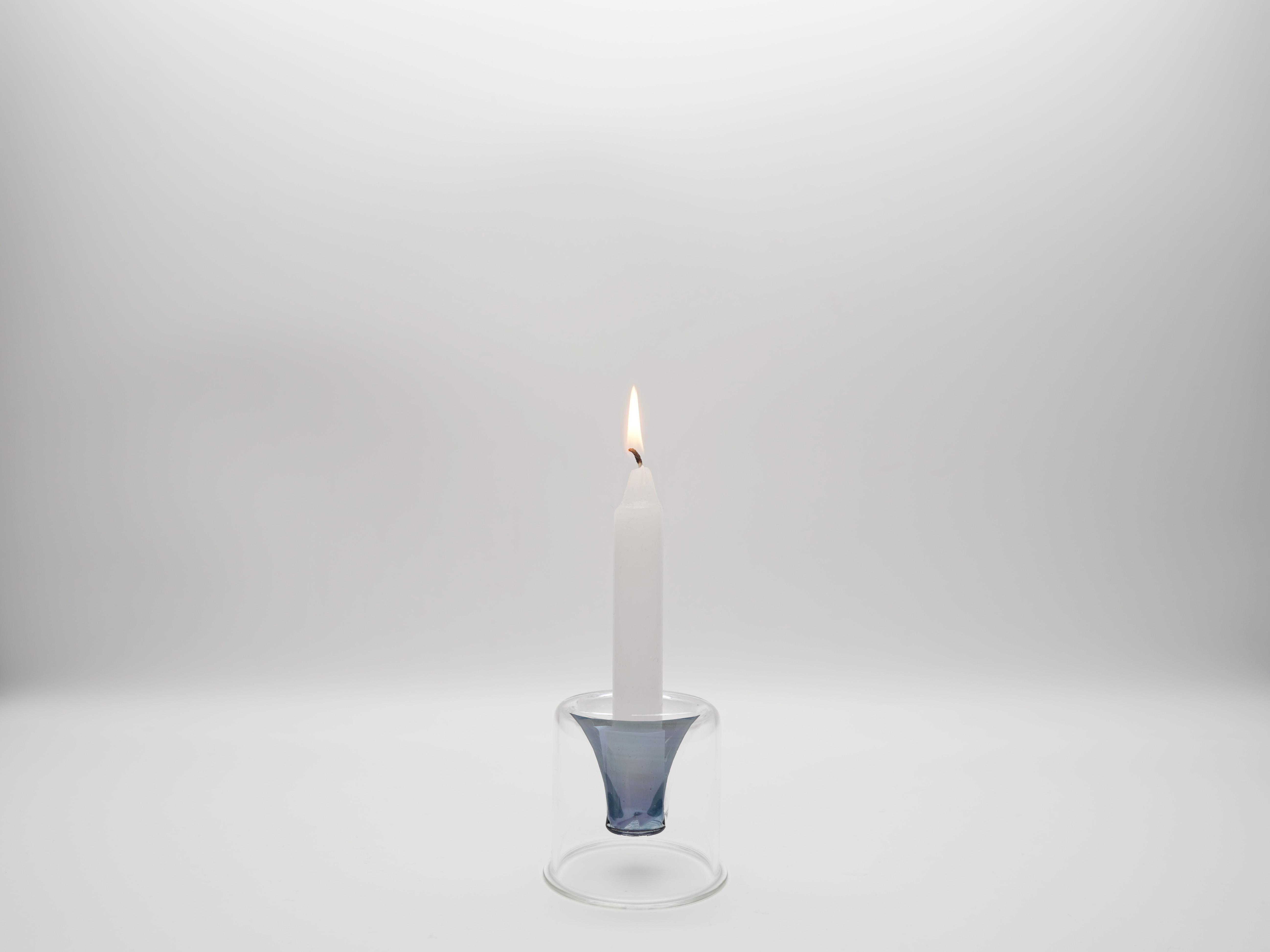 Hand-Crafted 21st Century Hand-crafted Glass Candlesticks, Blue color, Kanz Architetti For Sale