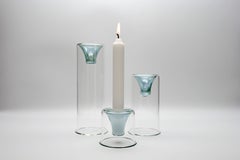 Set of 3 Glass Candlesticks Tharros , Green Color, Kanz