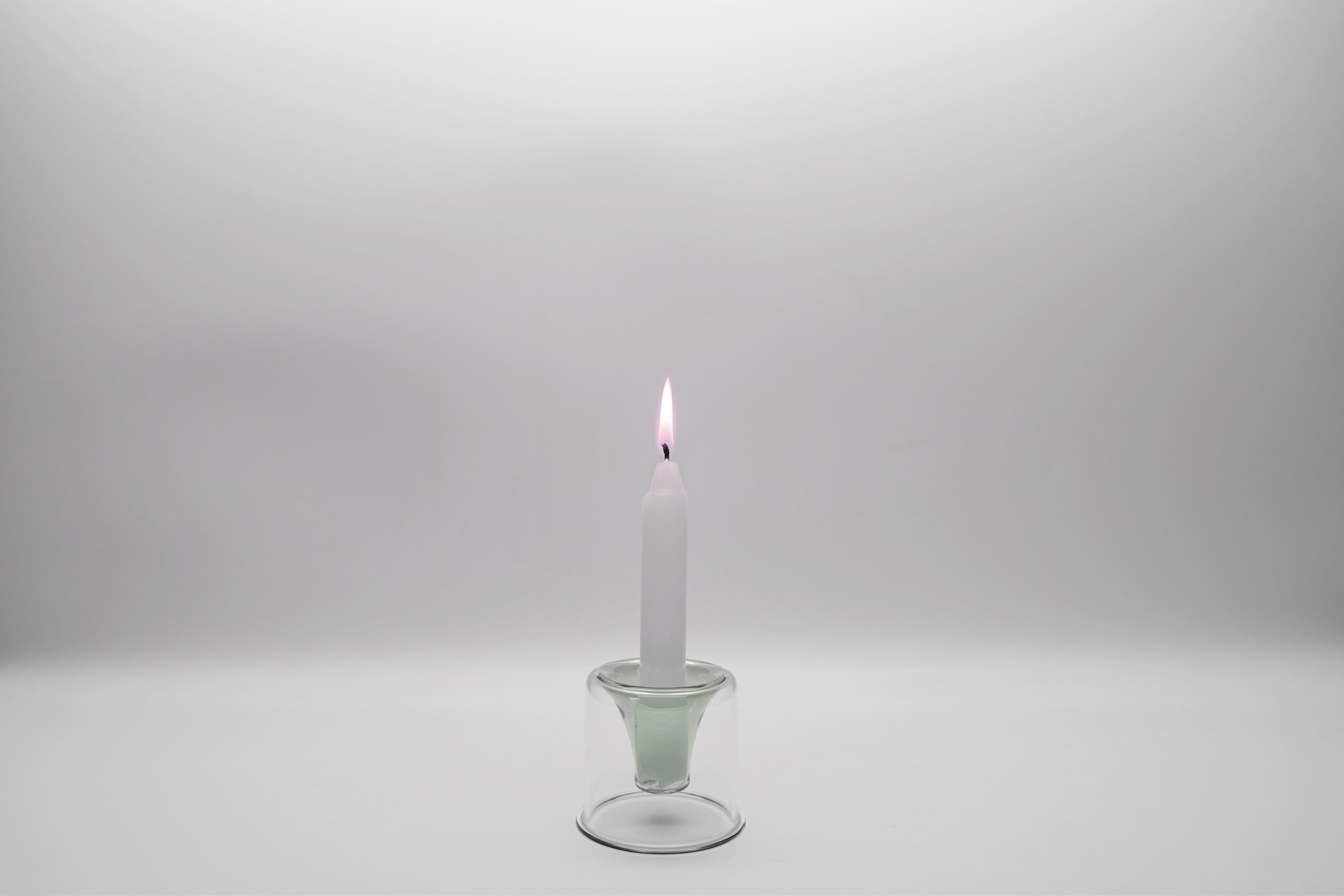 green glass candlesticks