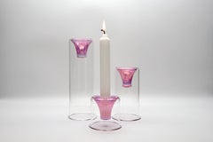 21st Century Hand-Crafted Glass Candlesticks, Pink Color, Kanz Architetti