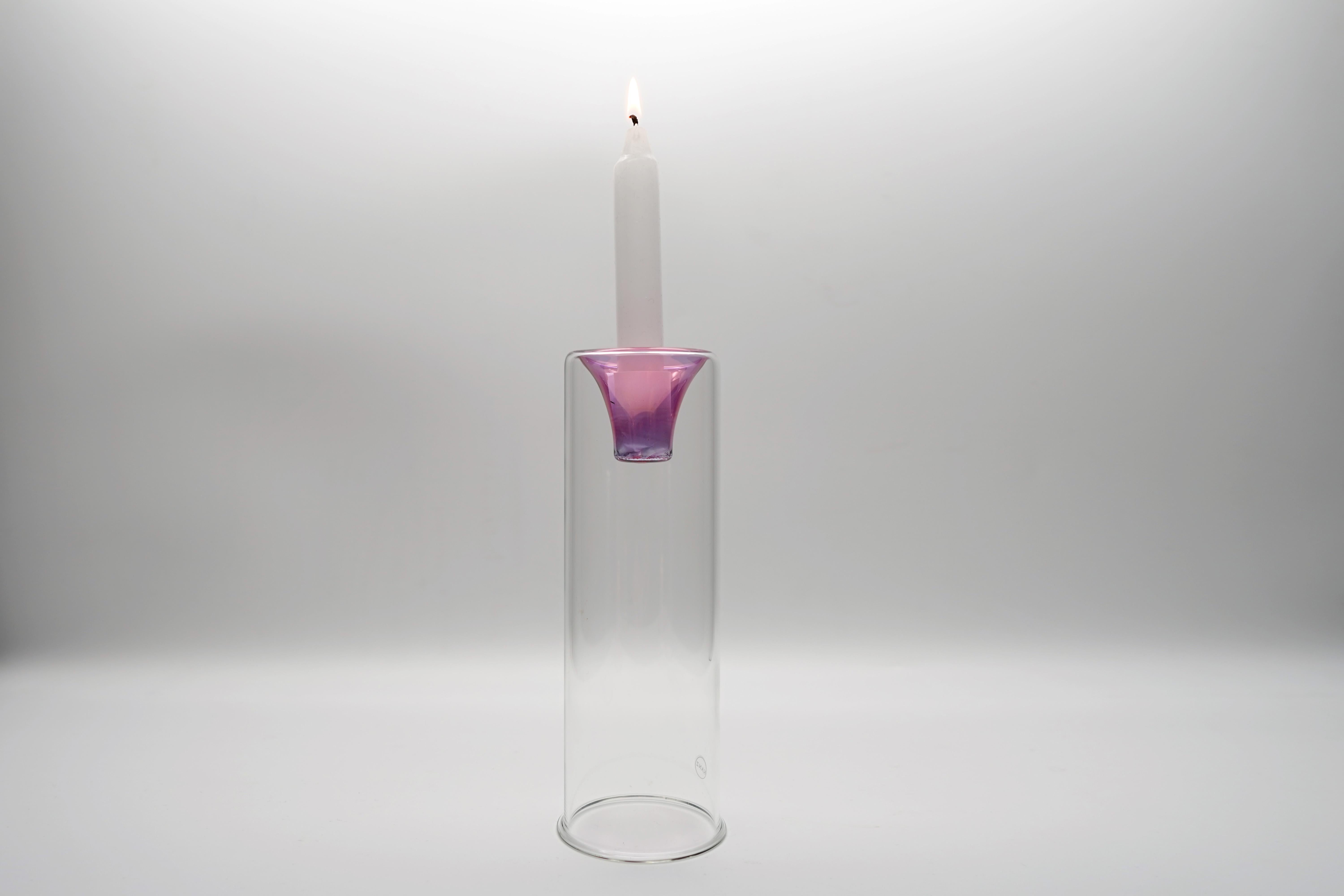 pink glass candlesticks