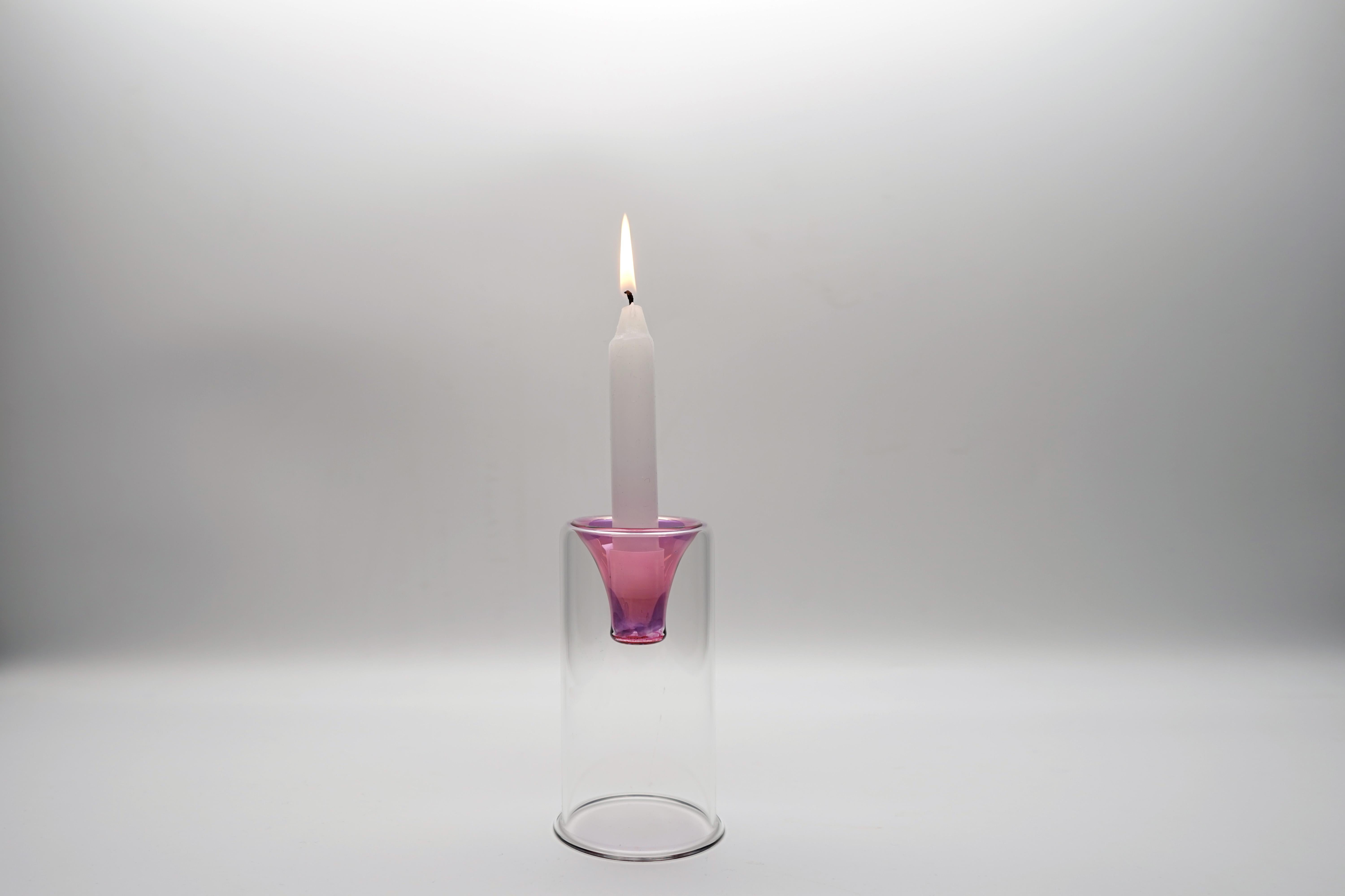 Kerzenständer aus handgefertigtem Glas des 21. Jahrhunderts, rosa Farbe, Kanz Architetti (Italienisch) im Angebot